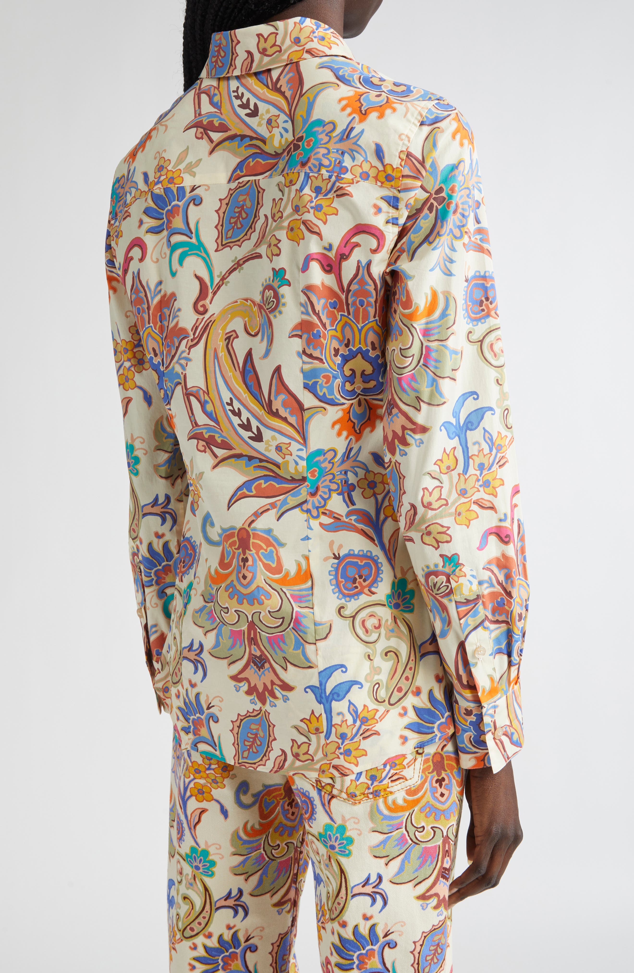 Etro Floral Paisley Stretch Poplin Button-Up Shirt in Stampa F.do Bianco at Nordstrom - 3