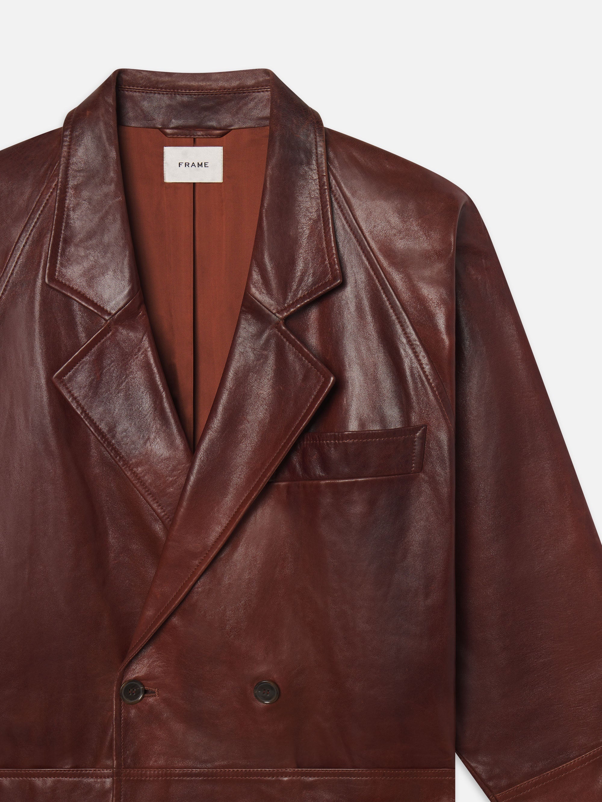 Oversized Leather Jacket in Bourbon - 3