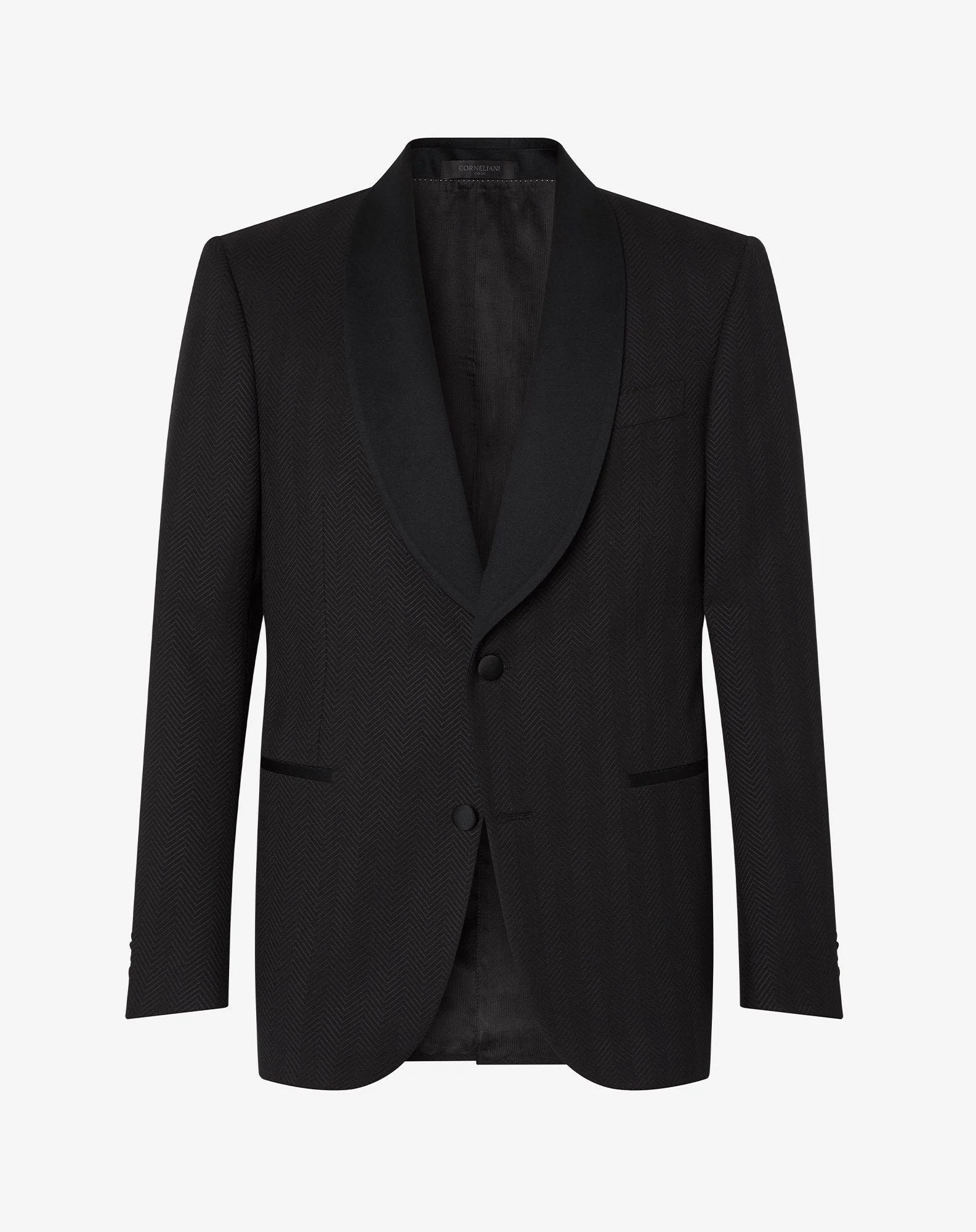Black 3D chevron wool tuxedo jacket - 1