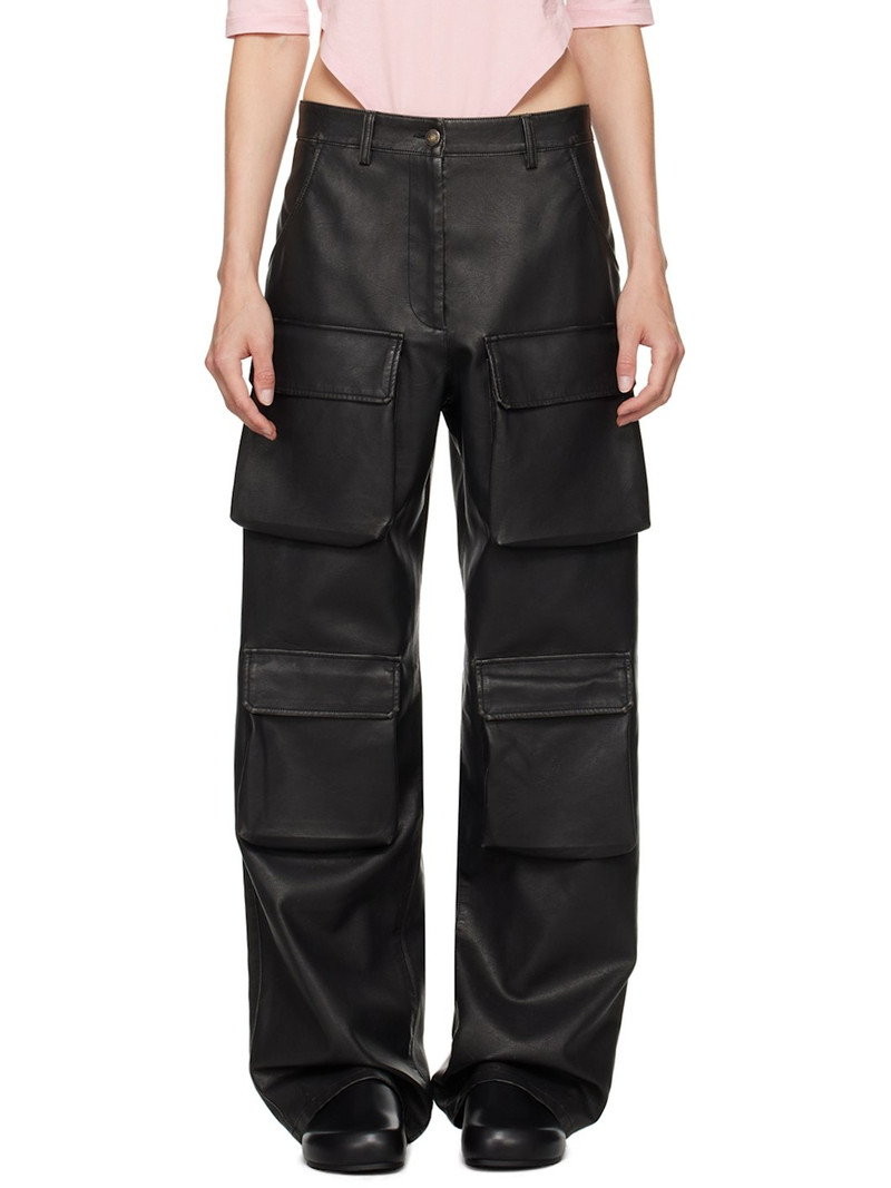 Black Pocket Faux-Leather Cargo Pants 1