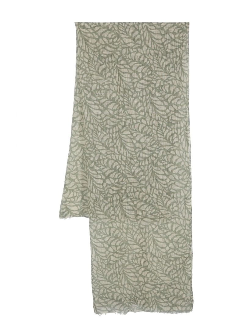 leaf-print linen scarf - 1