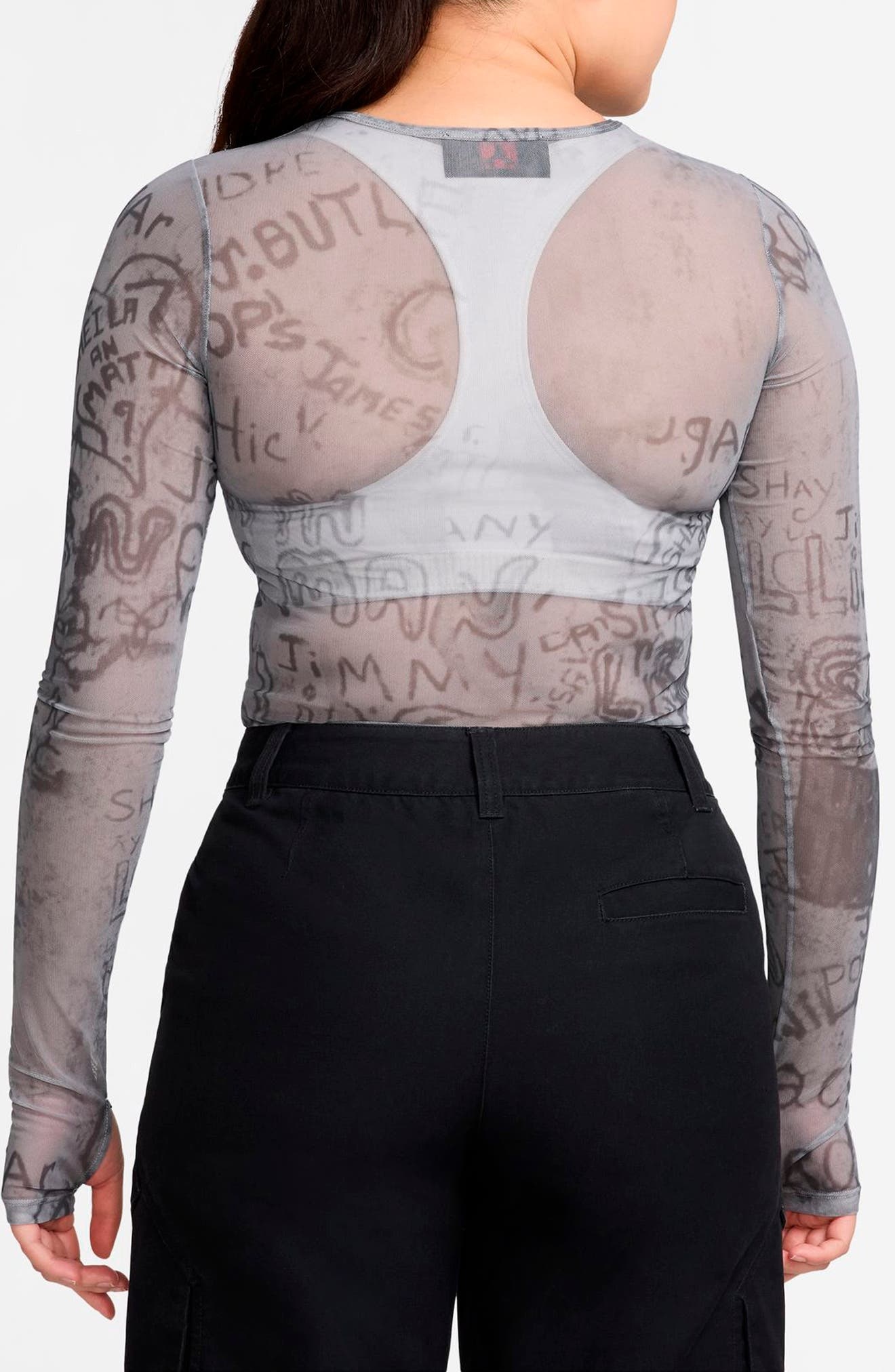 Jordan Print Sheer Long Sleeve Top in Dark Smoke Grey at Nordstrom - 2