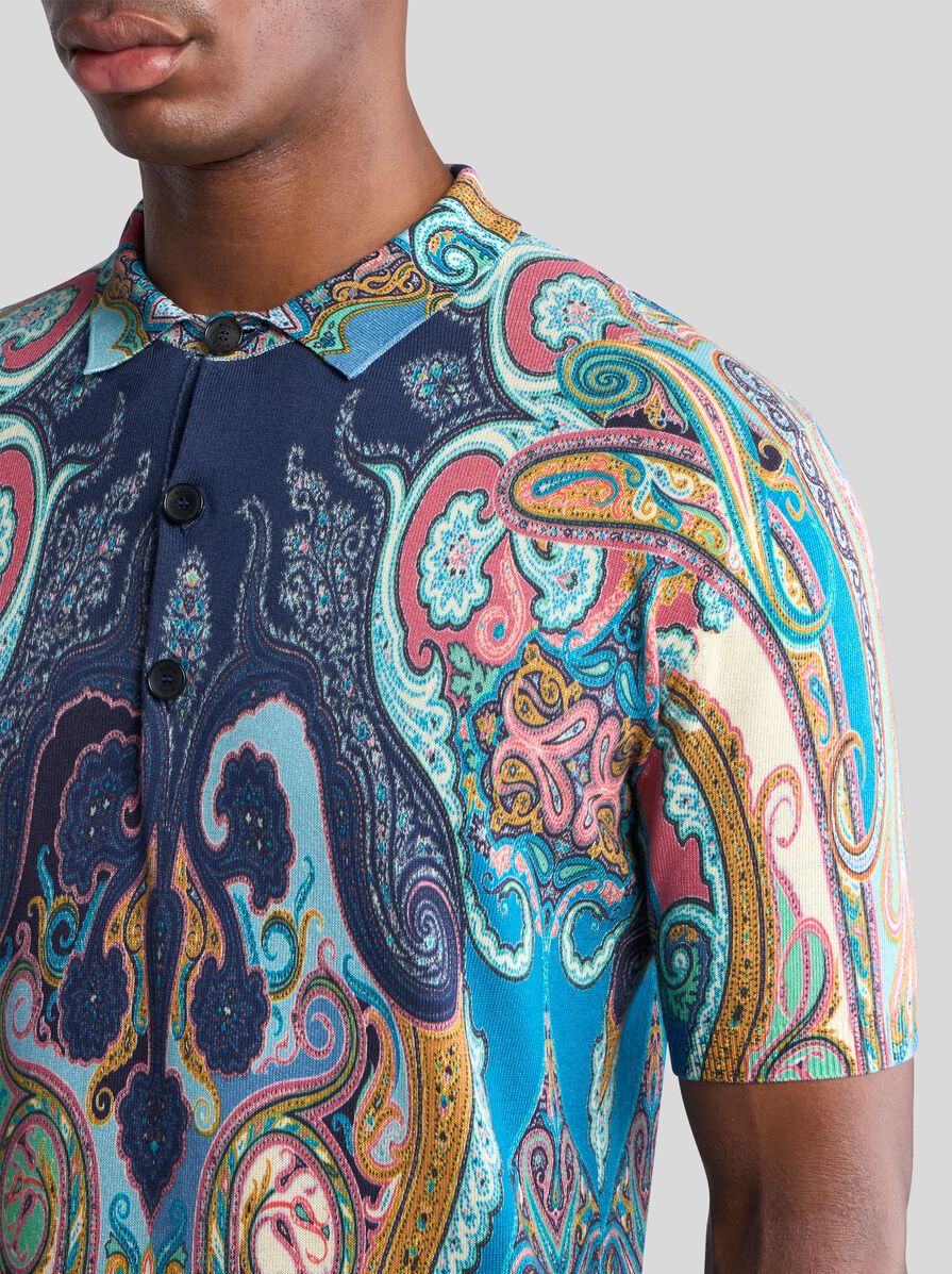 MULTICOLOURED COTTON PAISLEY POLO SHIRT - 3