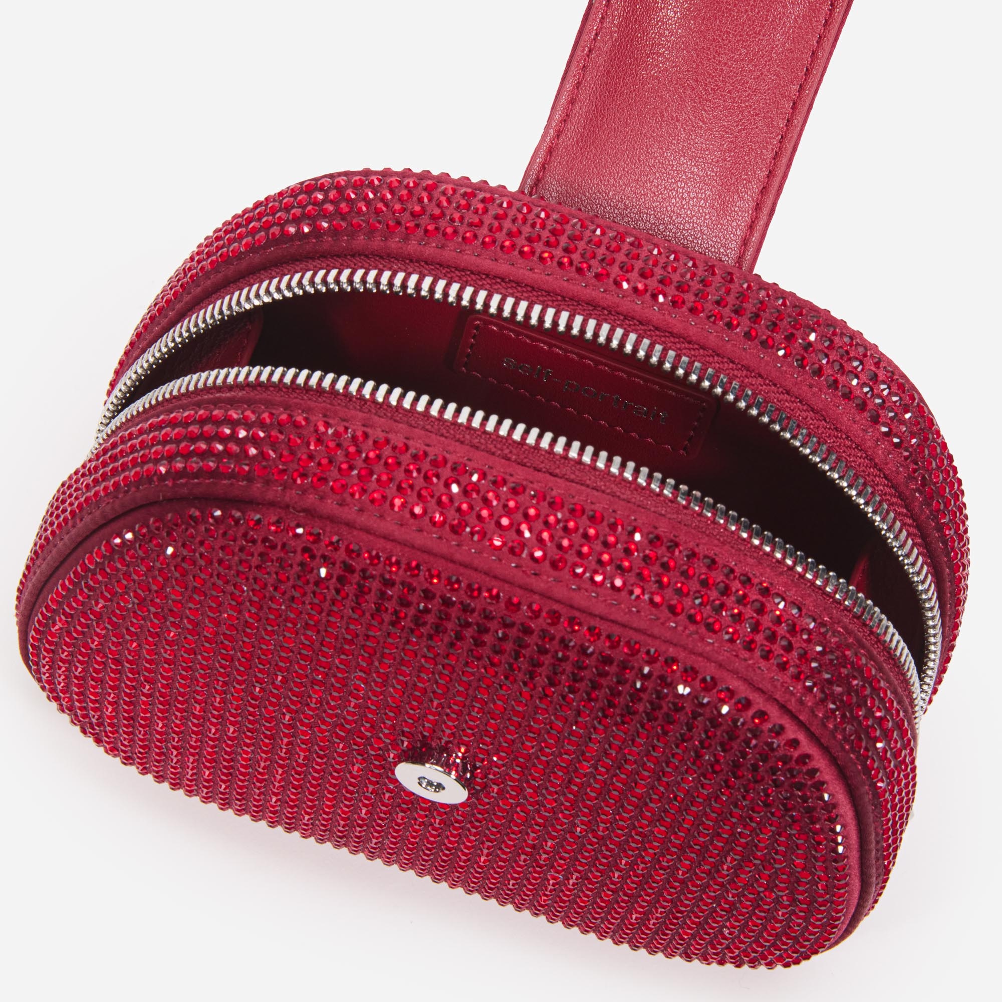 Burgundy Rhinestone Top Handle Micro Bag - 4