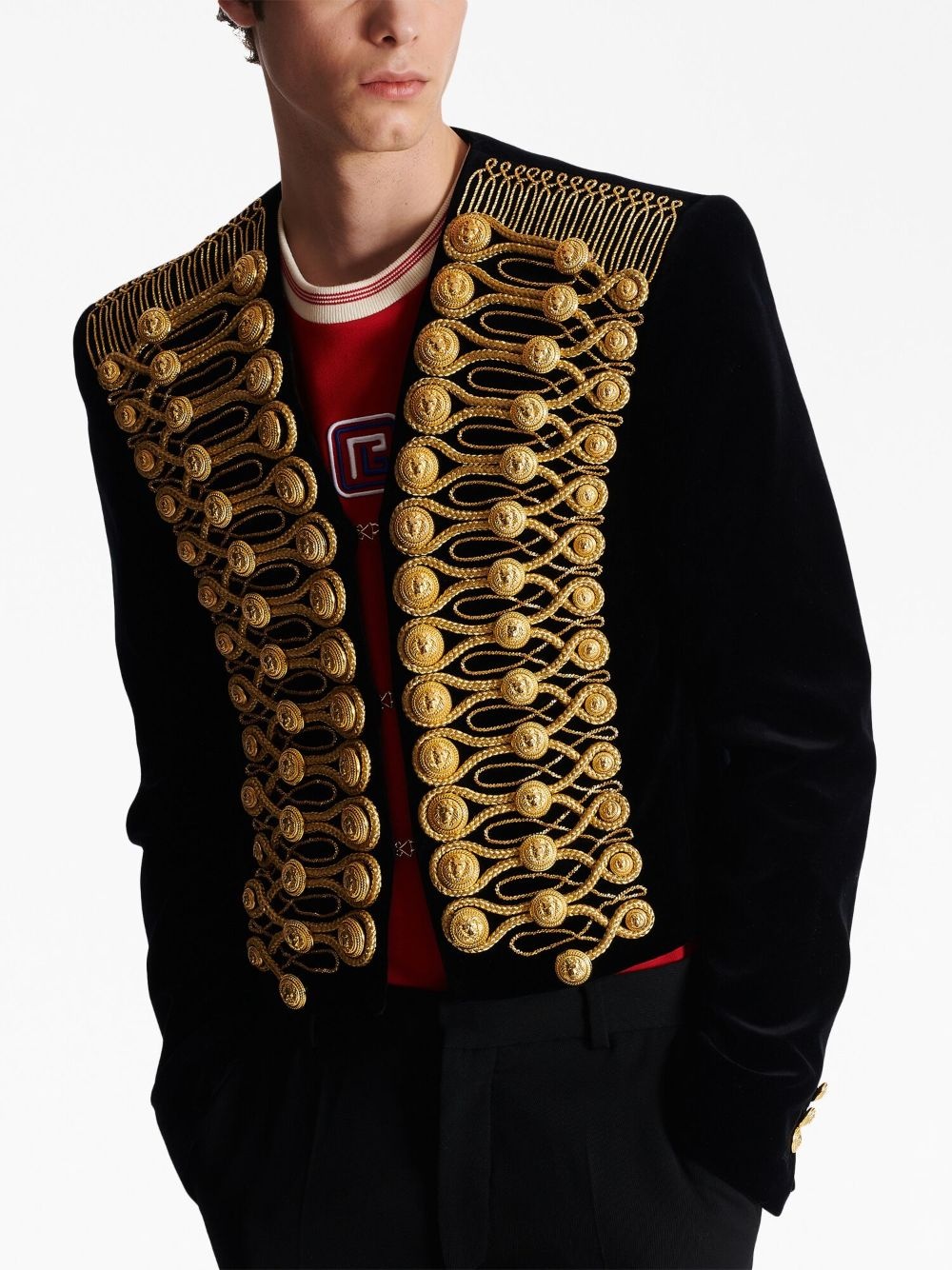 fully-embroidered velvet jacket - 7