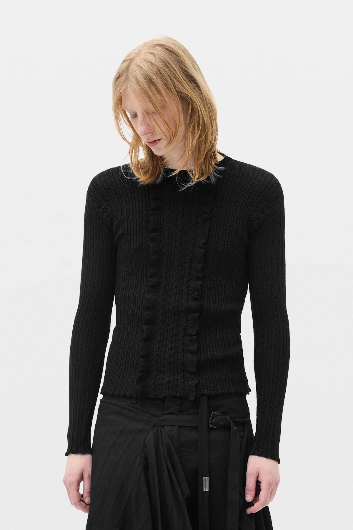 Teo Fitted Sweater with Ruffled Plastron - 1