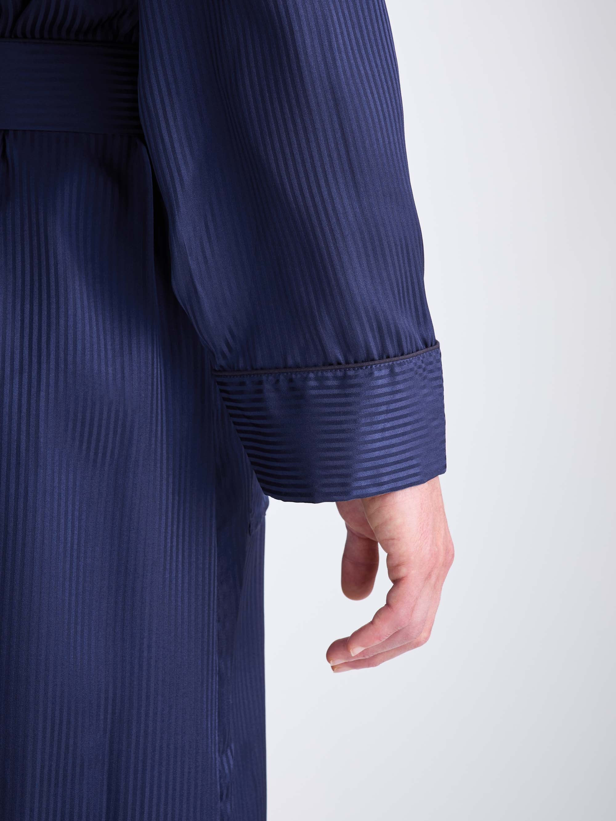 Men's Dressing Gown Woburn 8 Silk Satin Navy - 7