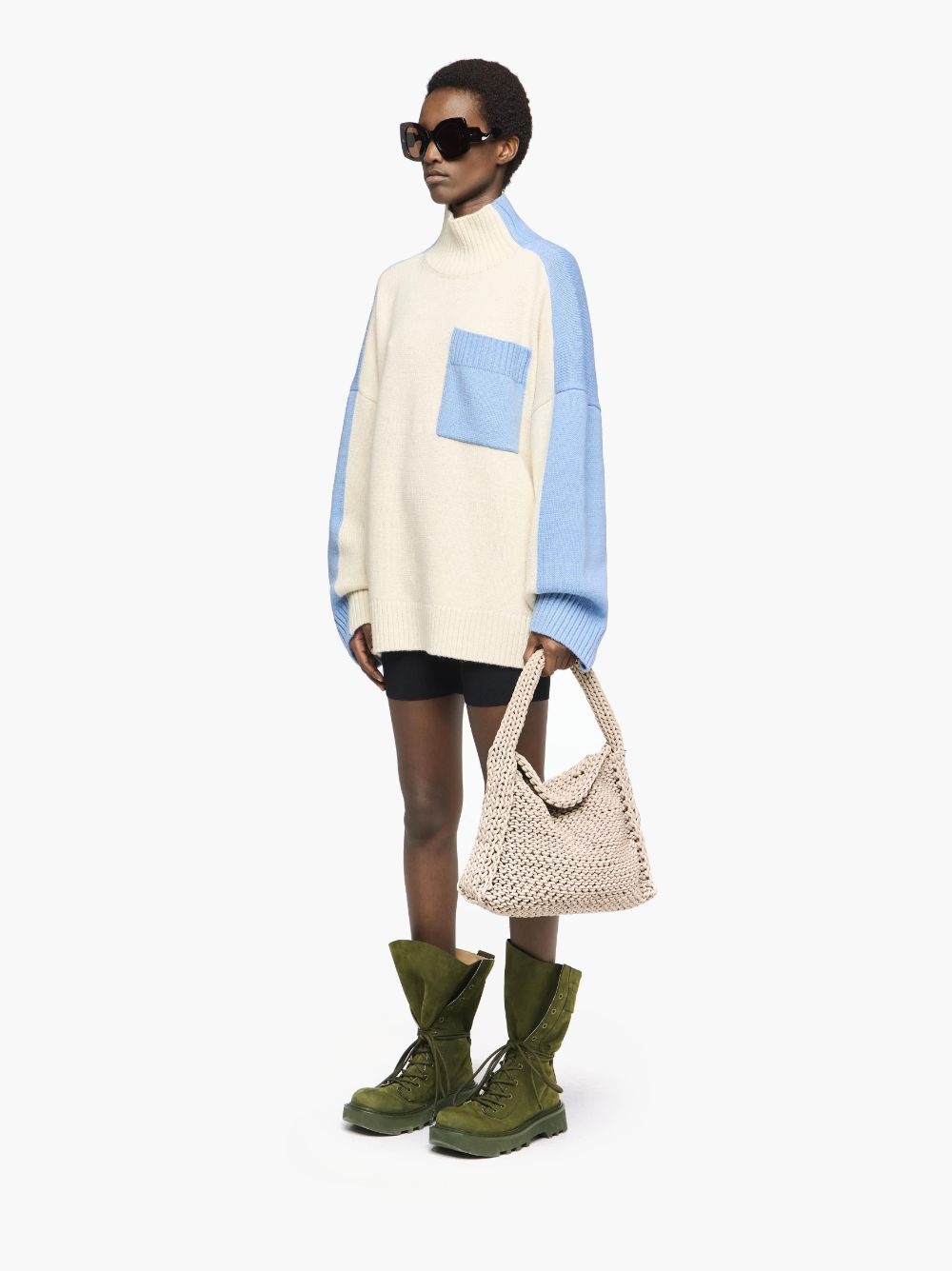 DUAL TONE - PATCH POCKET TURTLENECK SWEATER - 4