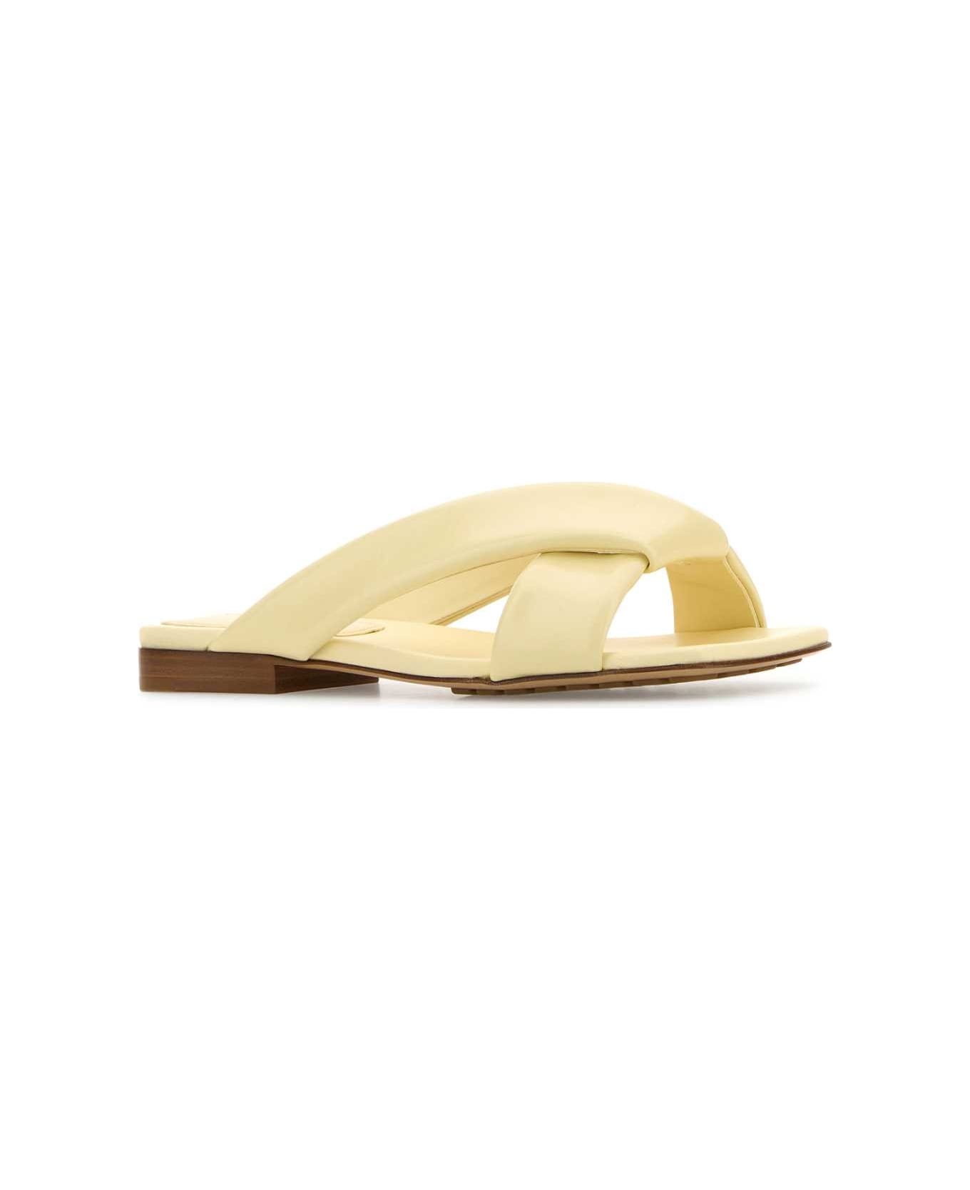 Pastel Yellow Leather Riva Slippers - 2