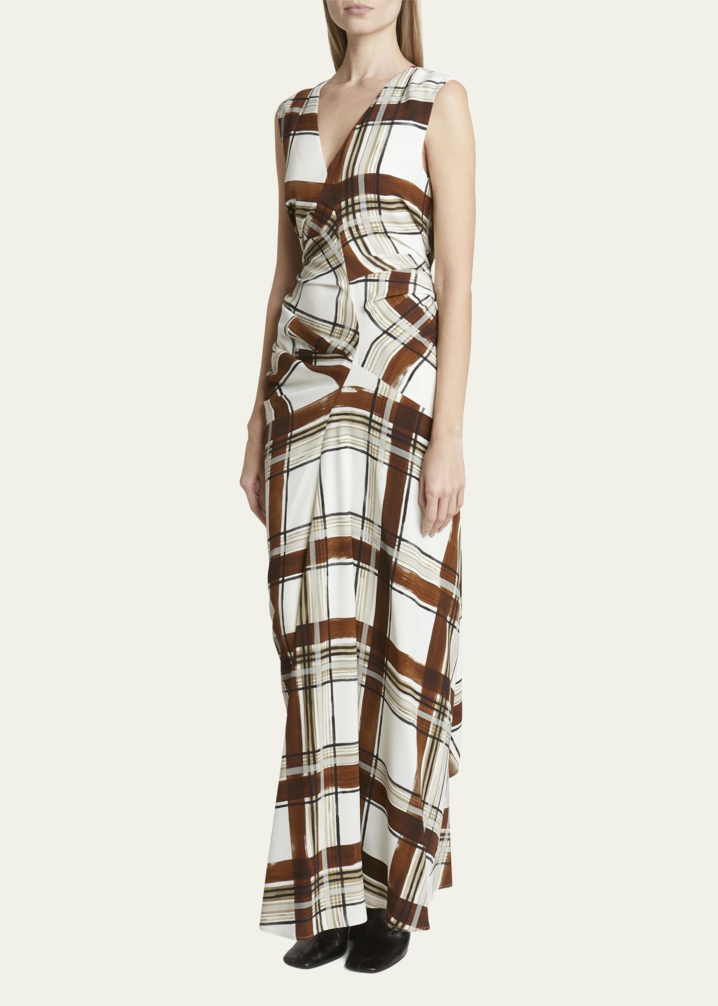 Daring Plaid Asymmetric Maxi Dress - 4