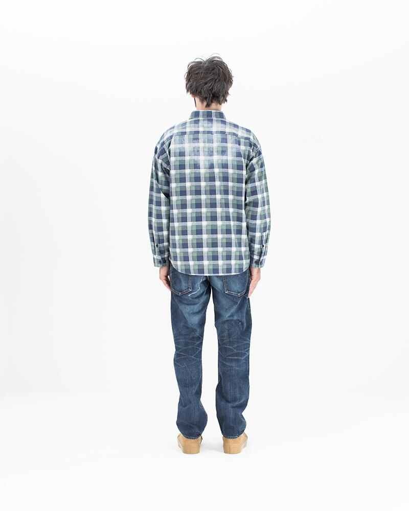 LUMBER KHADI CHECK L/S DMGD NAVY - 3