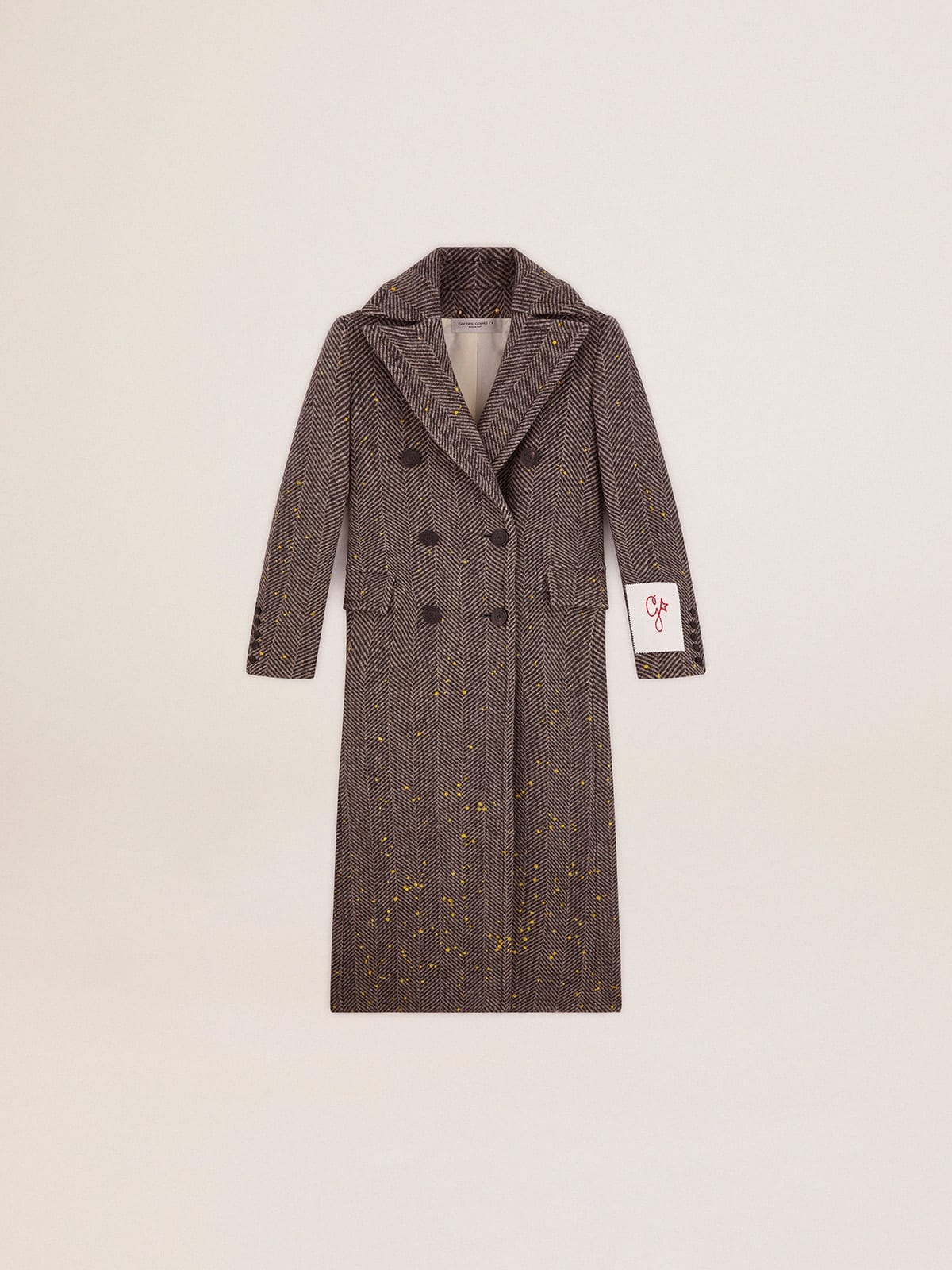 Women’s one-and-a-half-breasted coat in bark-colored wool