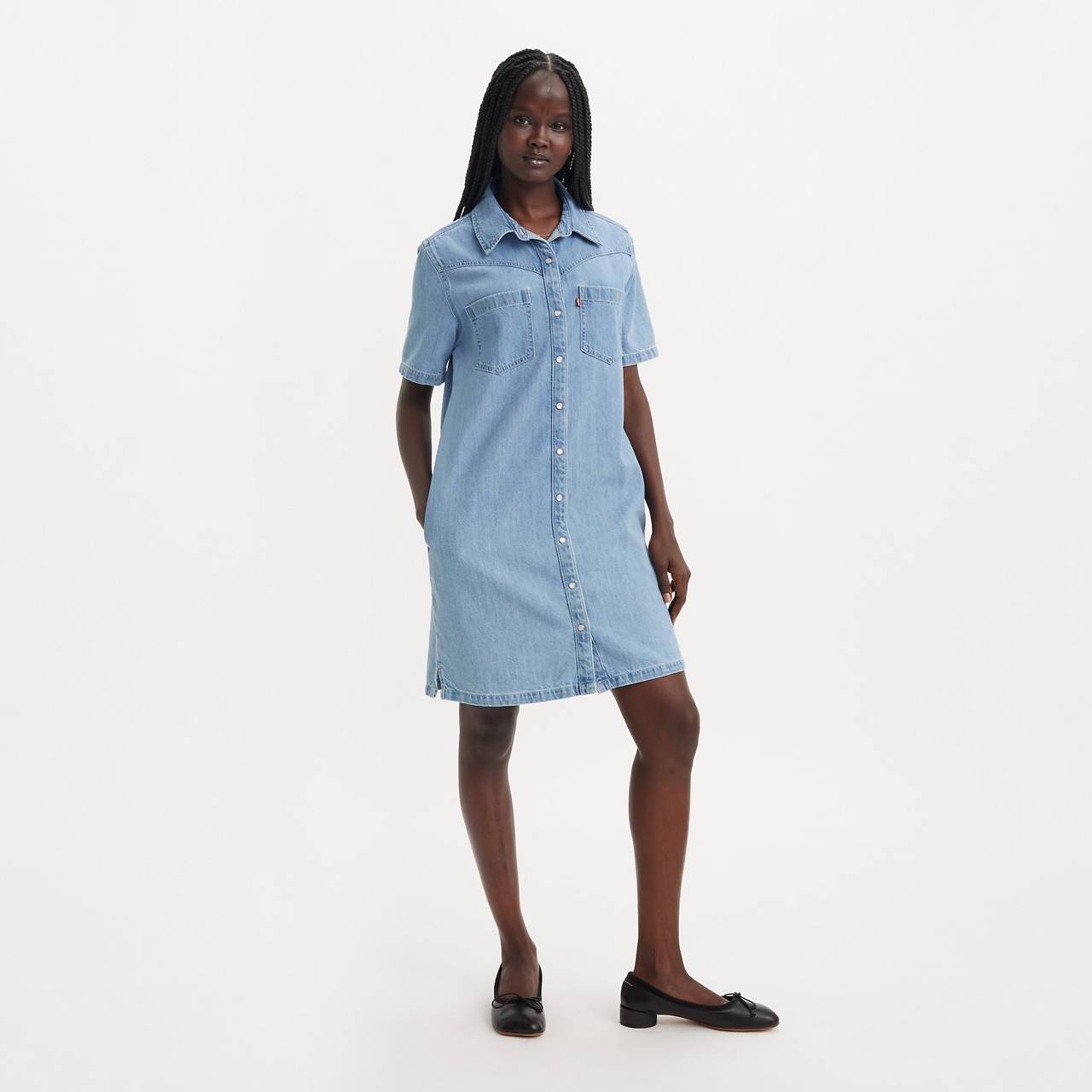 LOUISA SHORT SLEEVE DENIM DRESS - 3