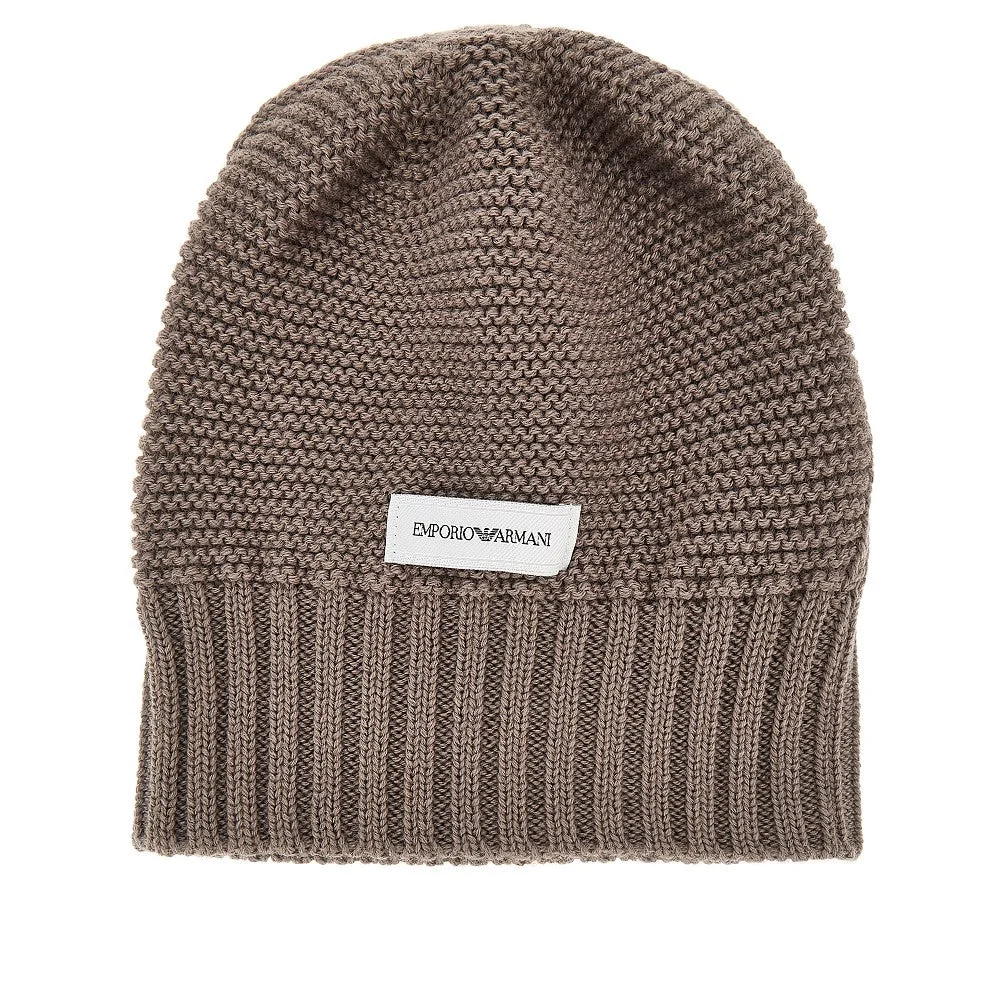 KNITTED BEANIE HAT WITH LOGO LABEL - 1