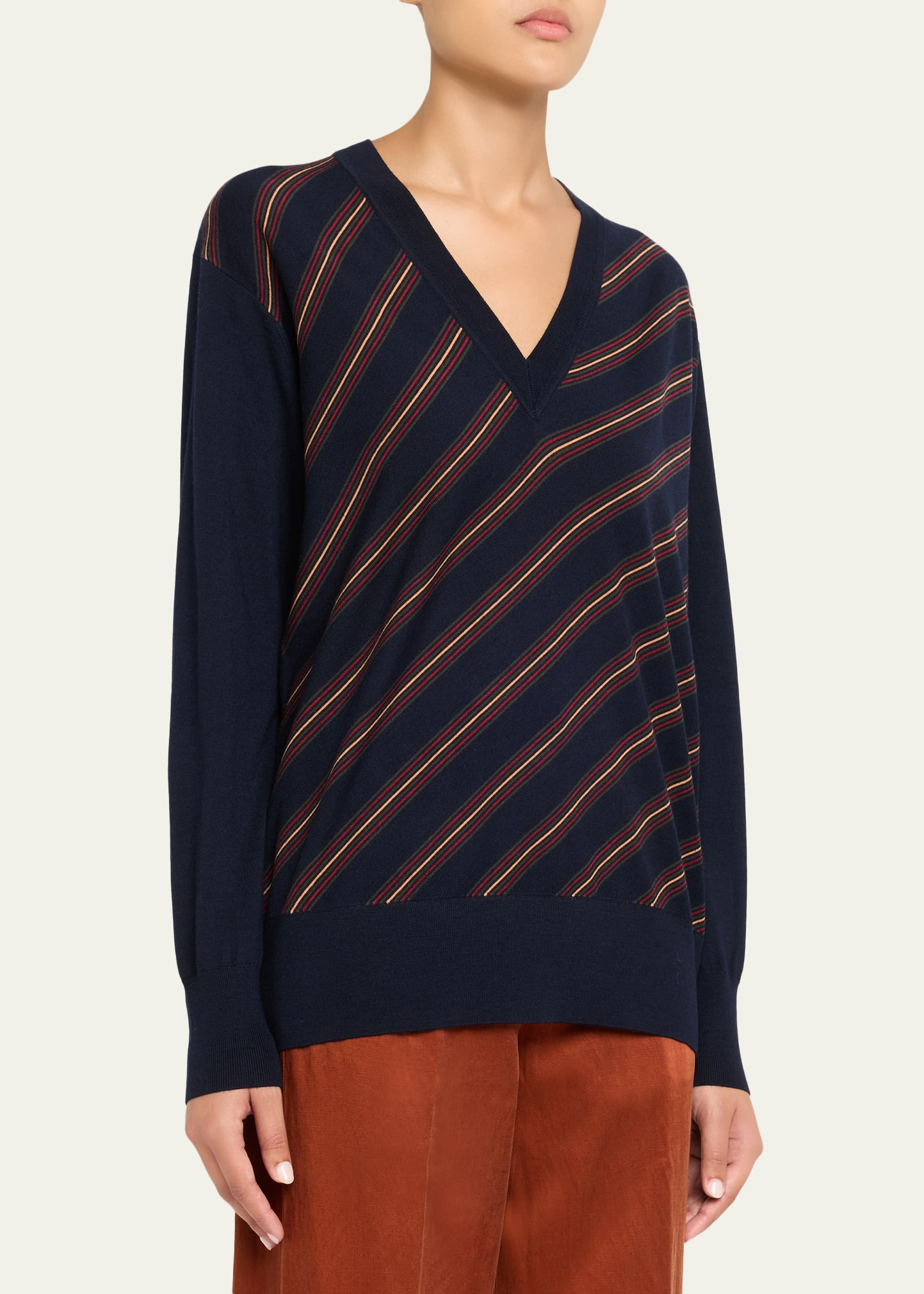 Tishana Striped V-Neck Wool Sweater - 4