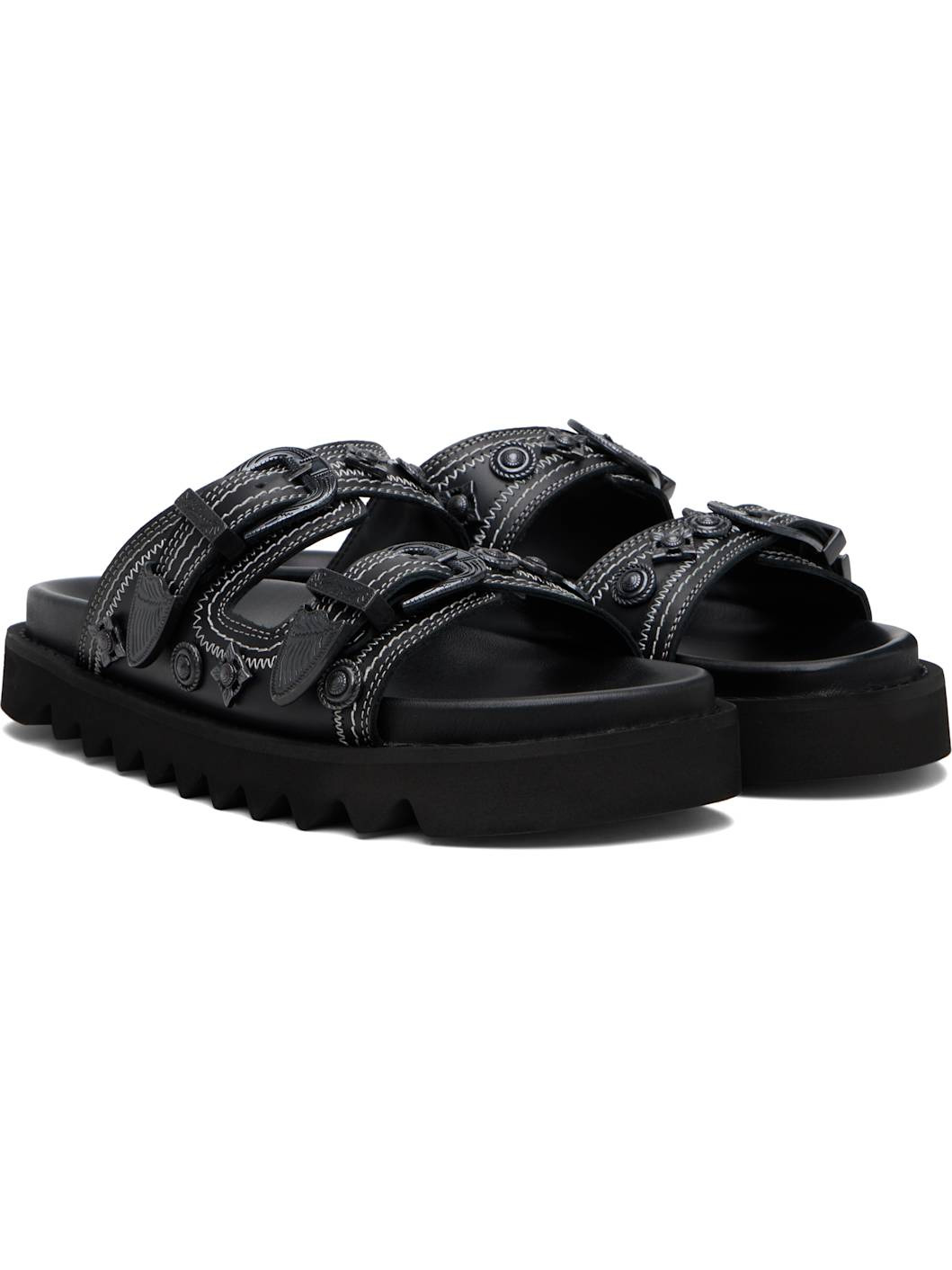 Black Leather Sandals - 4