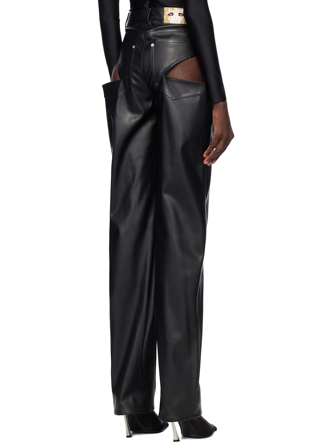 Black Side Cutout Faux-Leather Pants - 3