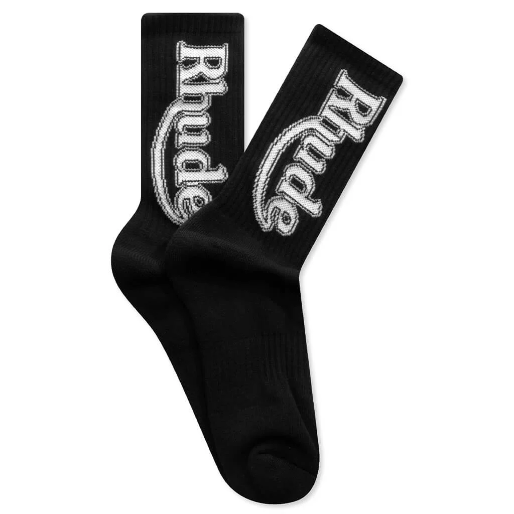 VERTICAL RACE TRACK SOCK - BLACK/WHITE - 1
