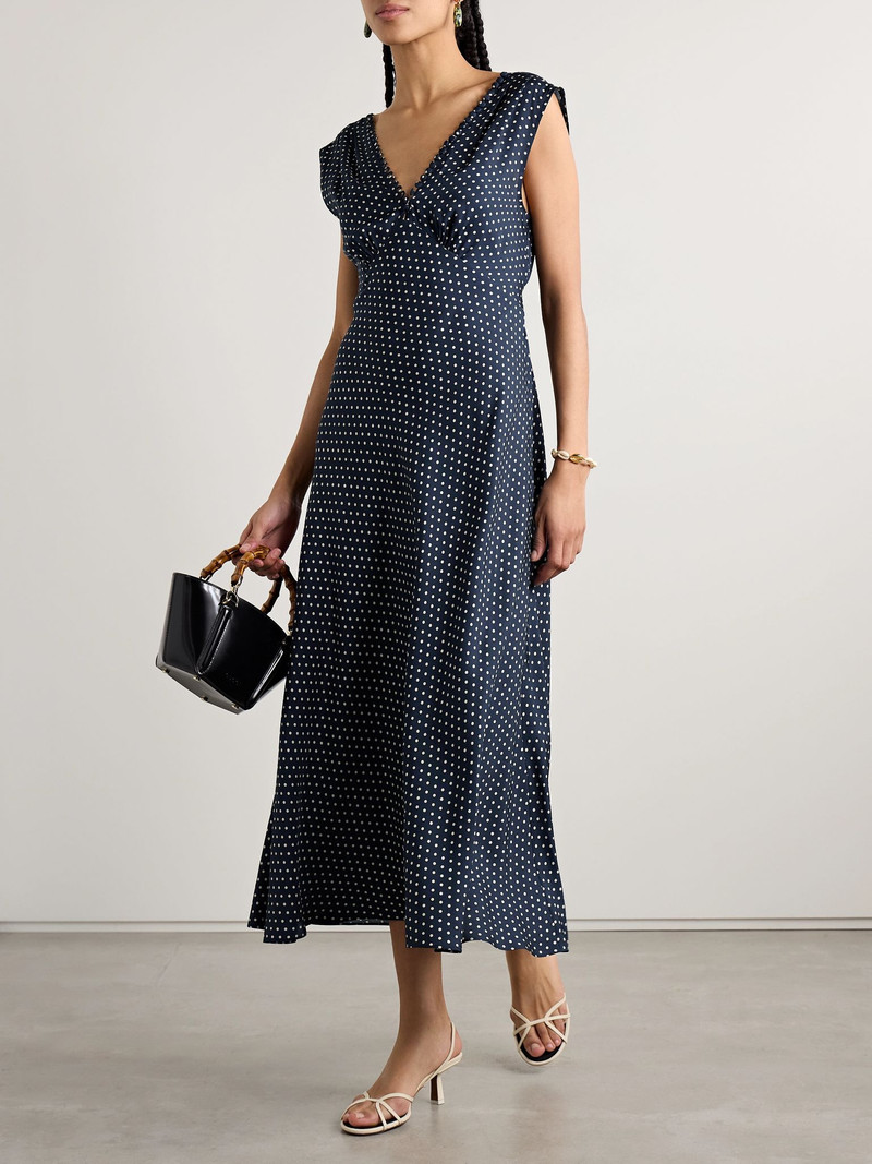 DÔEN Tahlia belted polka-dot silk-blend twill midi dress Blue outlook