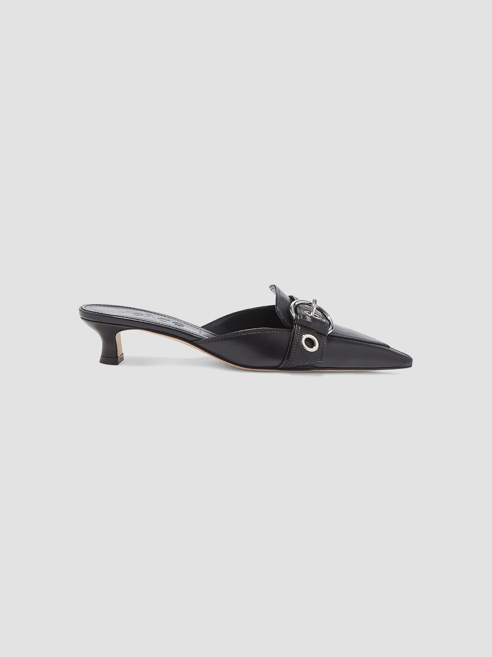 Women's Danielle Leather 35MM Kitten Mule Pumps - Black - 1