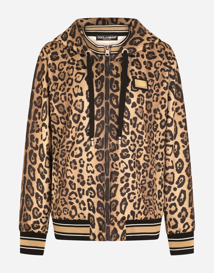 Zip-up jersey hoodie with leopard print - 3