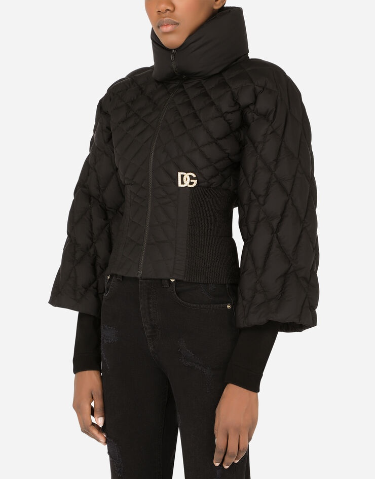 Quilted nylon jacket with knit sleeves and crystal DG embellishment - 4