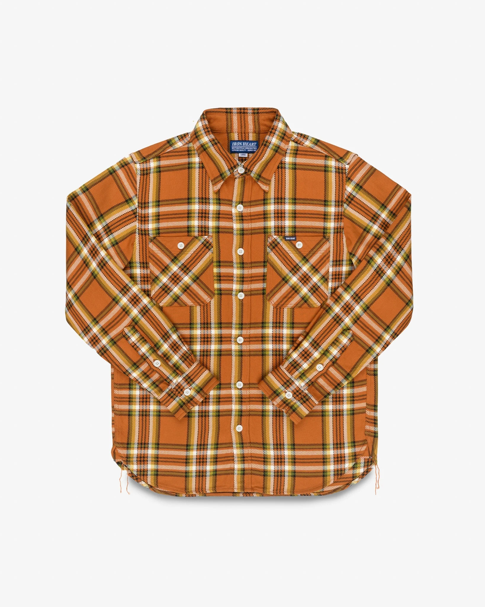 IHSH-442-ORA 9OZ SELVEDGE FLANNEL CHECK WORK SHIRT - ORANGE - 1