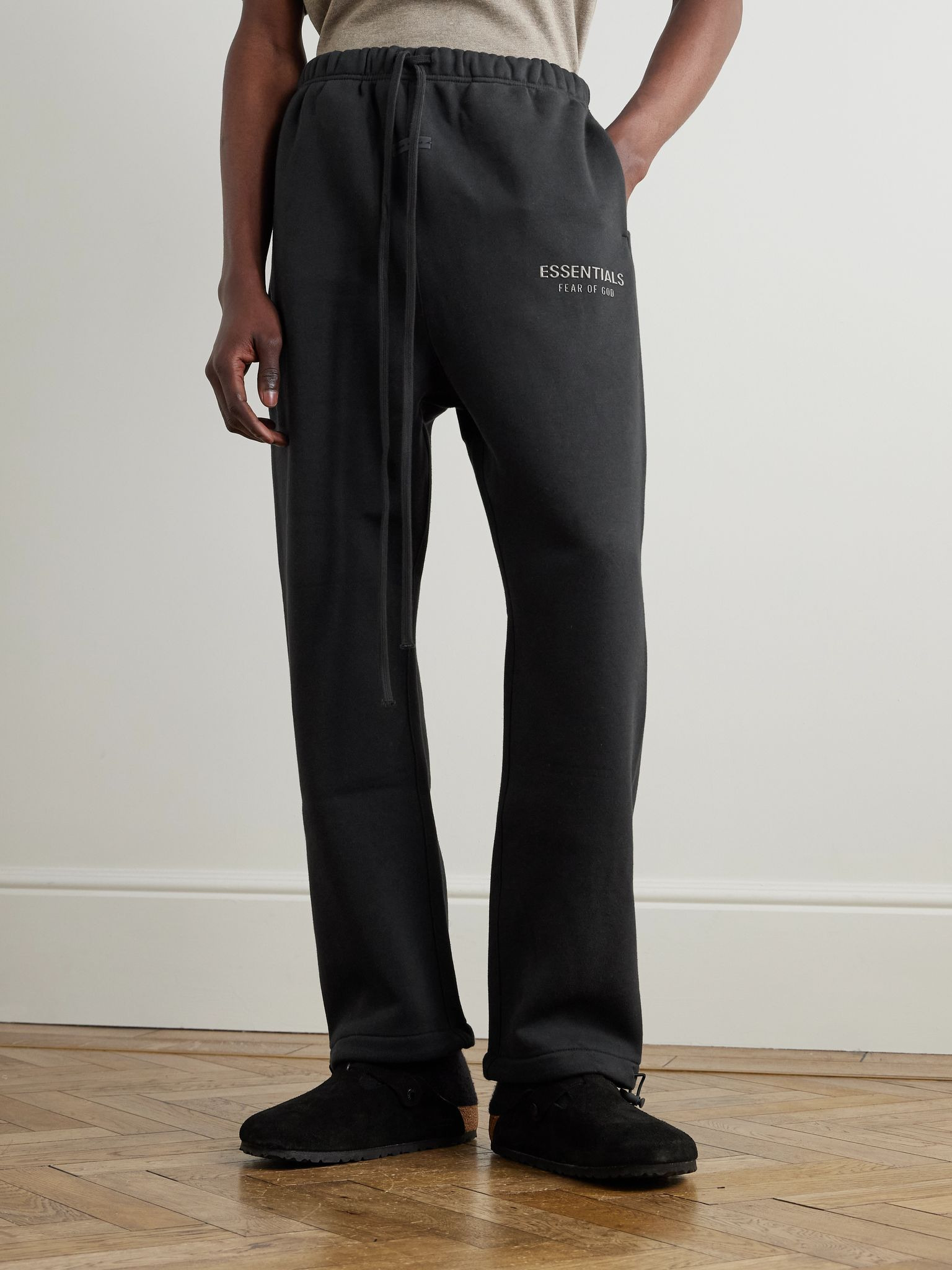 Straight-Leg Logo-Appliquéd Cotton-Blend Jersey Sweatpants Black - 3