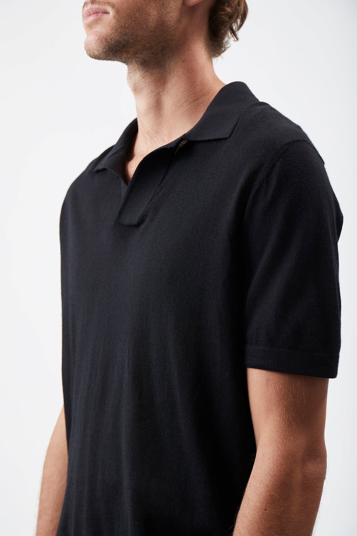 Stendhal Knit Short Sleeve Polo in Black Cashmere - 5
