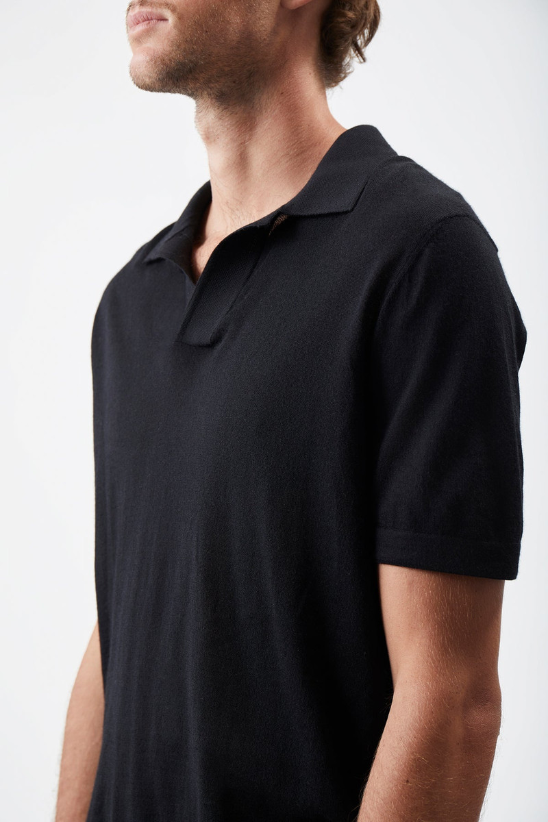 Stendhal Knit Short Sleeve Polo in Black Cashmere 5