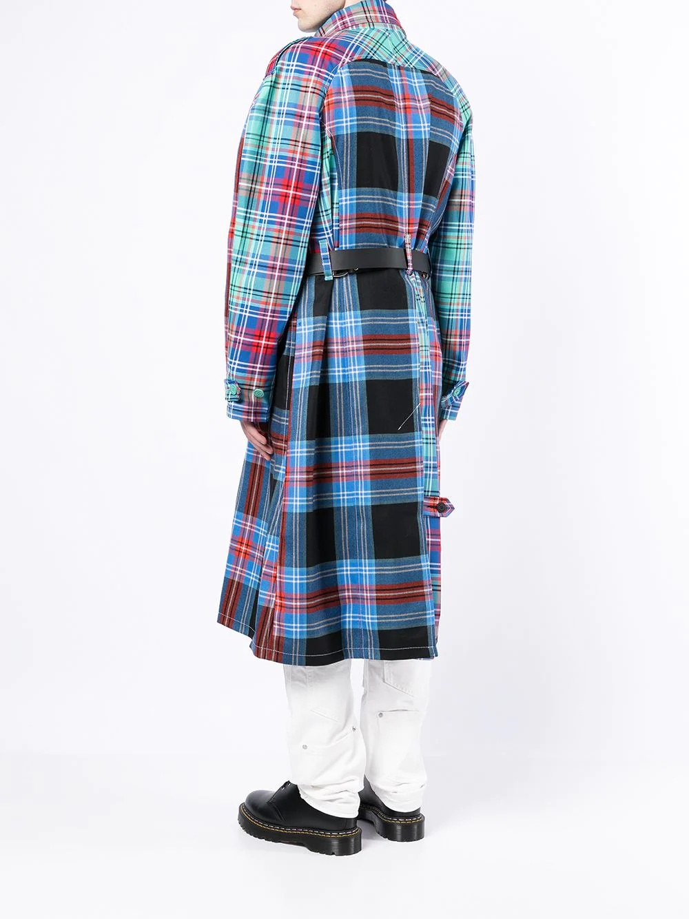 tartan-print belted trench coat - 4