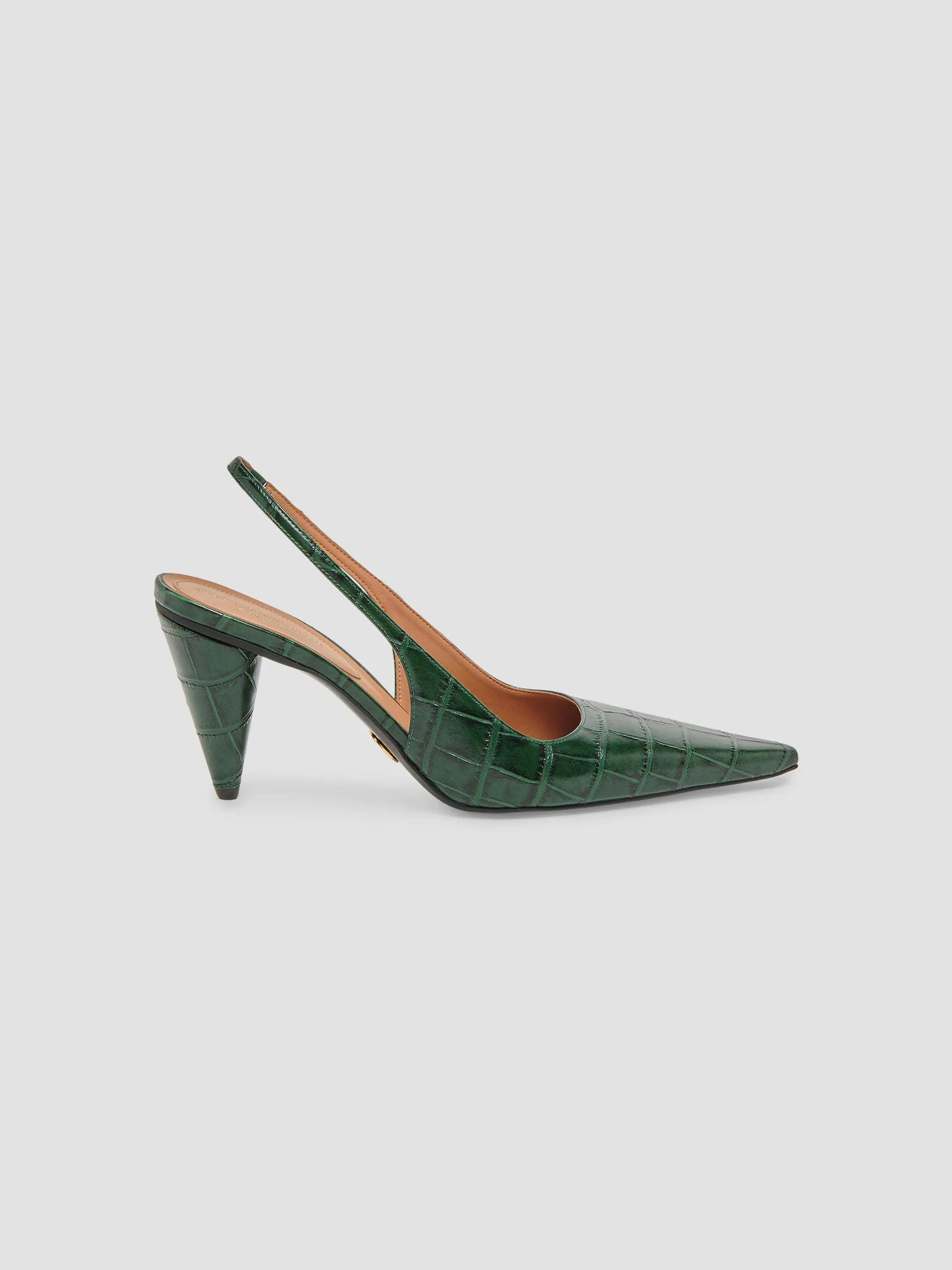 Women's 80MM Croc-Embossed Cone-Heel Slingback Pumps - Pine - 1