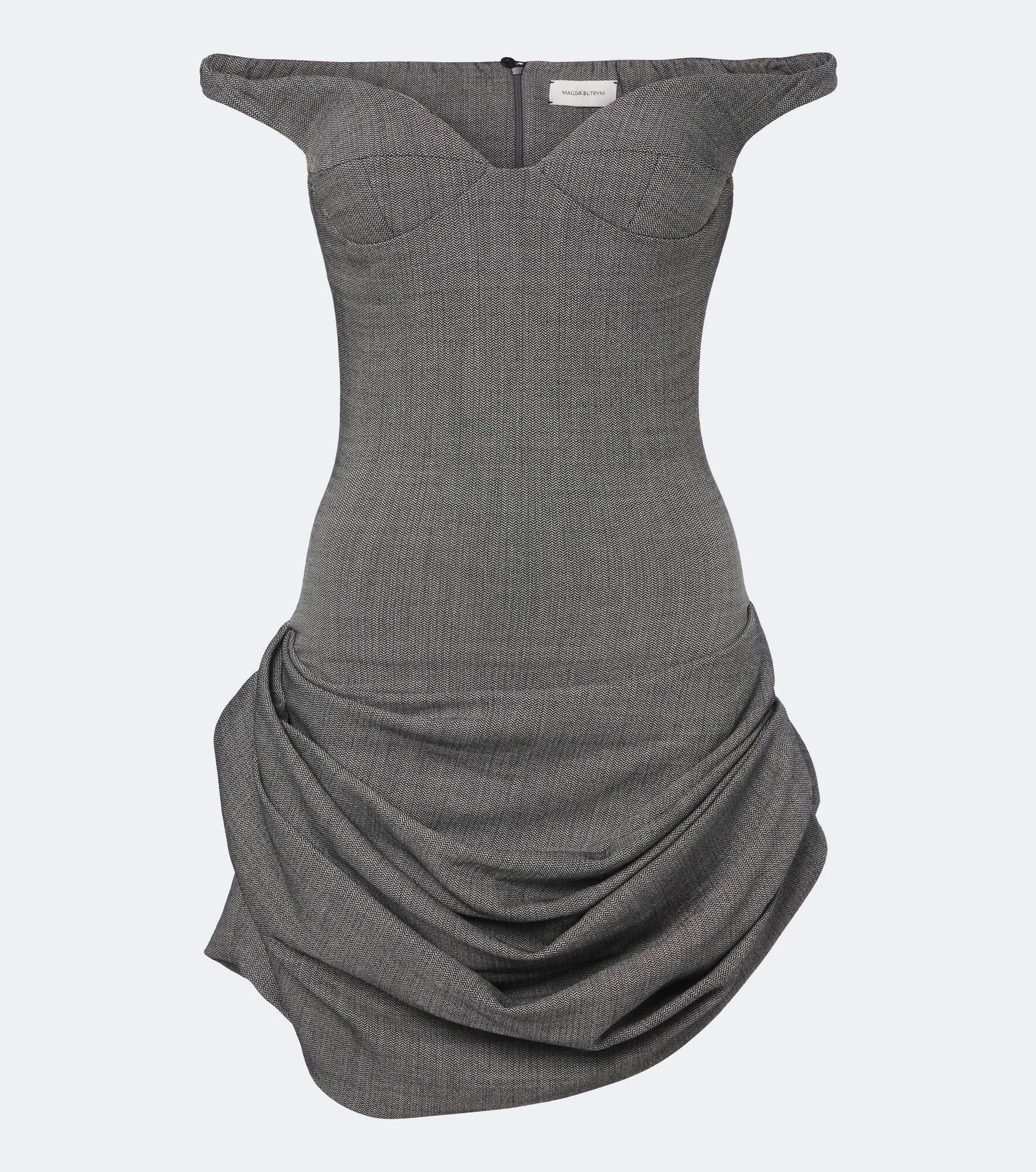 Off-shoulder herringbone wool-blend minidress - 1