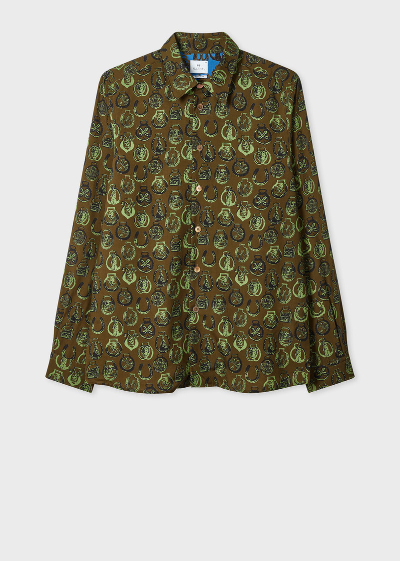 Khaki Lyocell 'Lucky Charm' Print Shirt 1