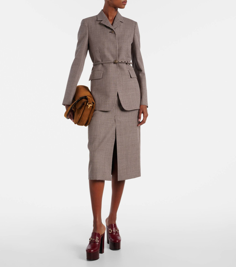 GUCCI Double G gingham belted wool blazer outlook