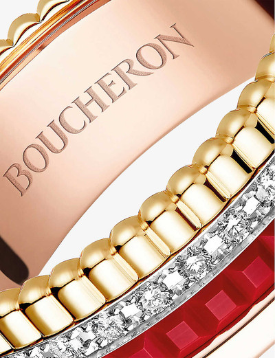Boucheron Quatre Red Edition 18ct rose-gold, yellow-gold, white-gold, ceramic and 0.24ct diamond ring outlook