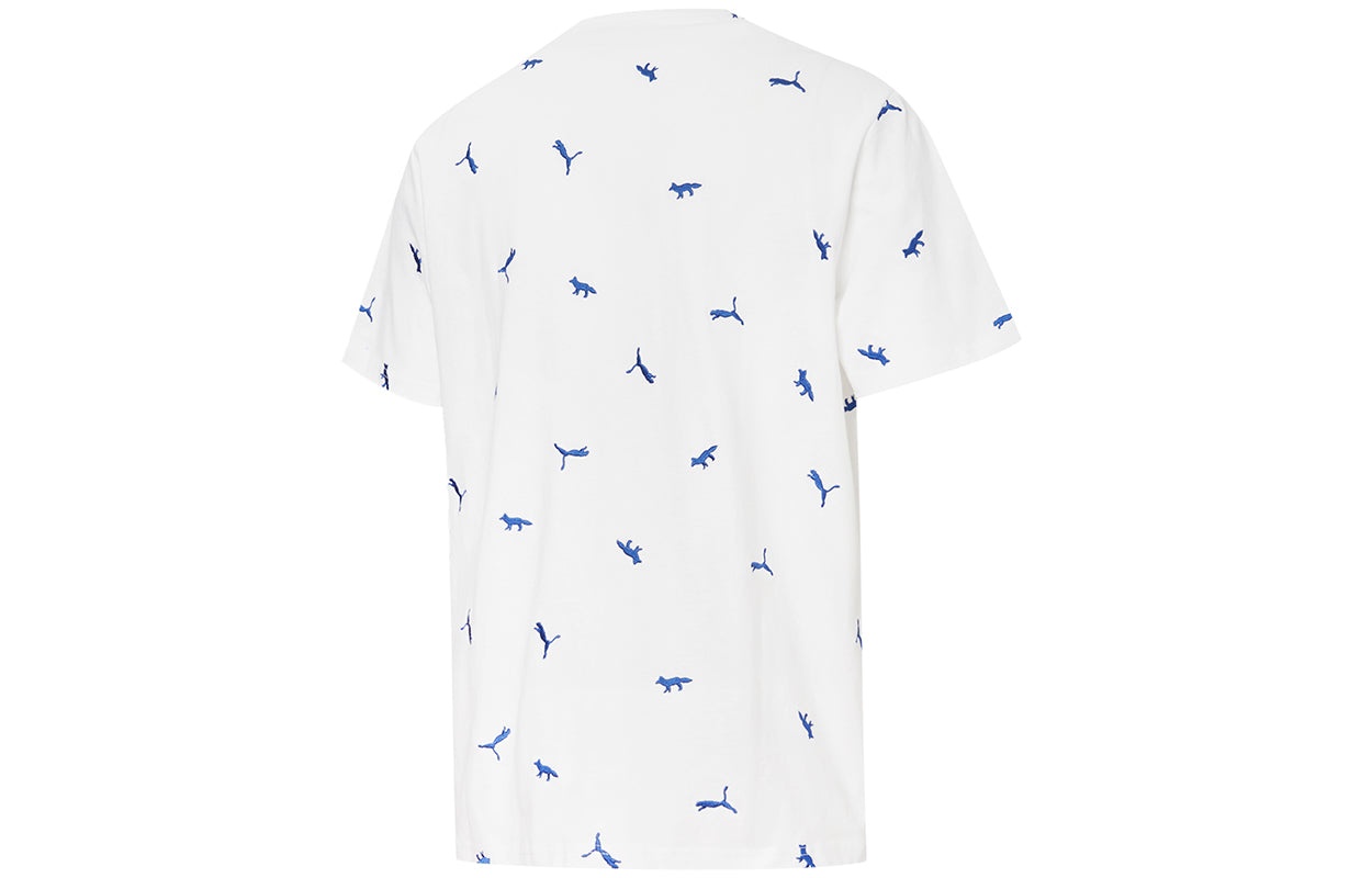 PUMA x Maison Kitsune Crossover Aop Tee Embroidered Logo Sports Round Neck Short Sleeve White 530436 - 2