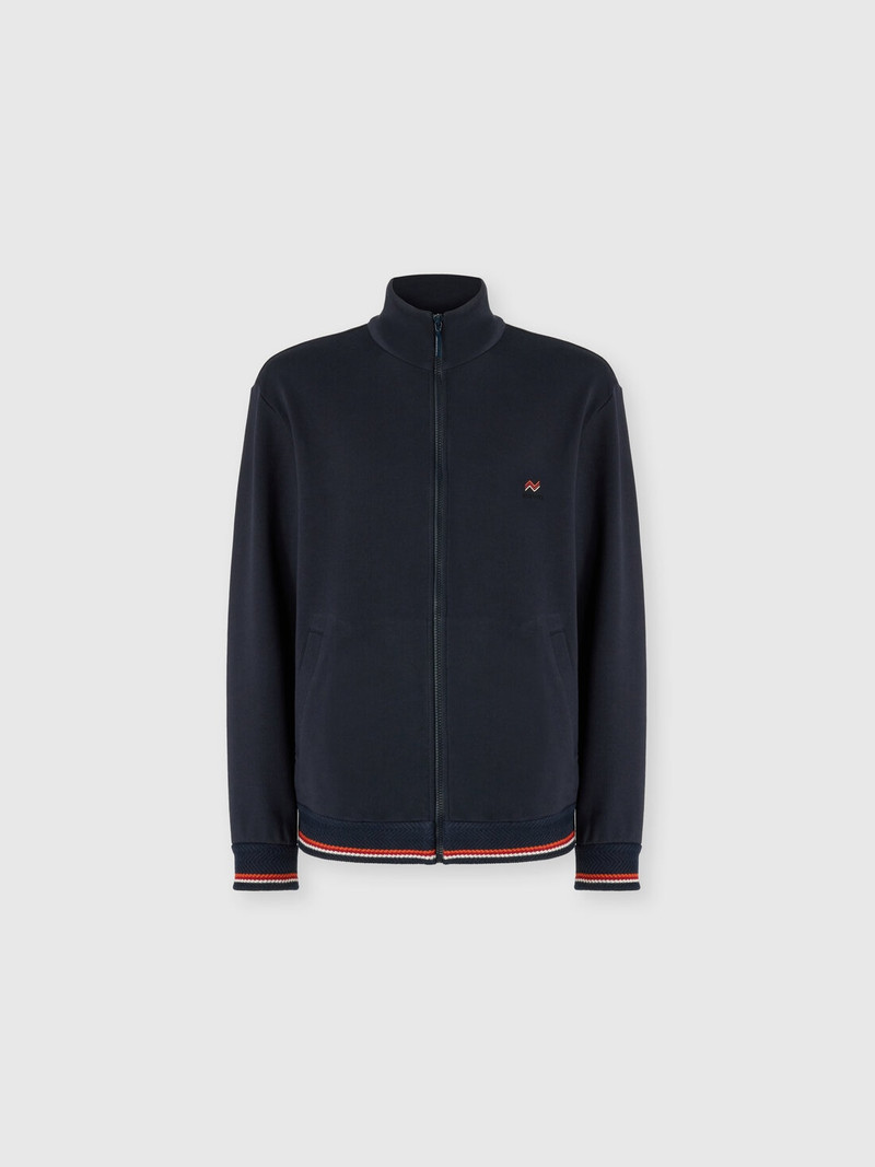 Zip-up high-neck sweatshirt with knit embroidery and logo 1