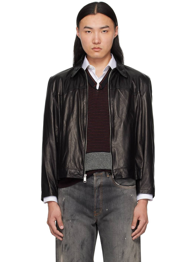 Black Western Sharp Shoulder Leather Jacket 1