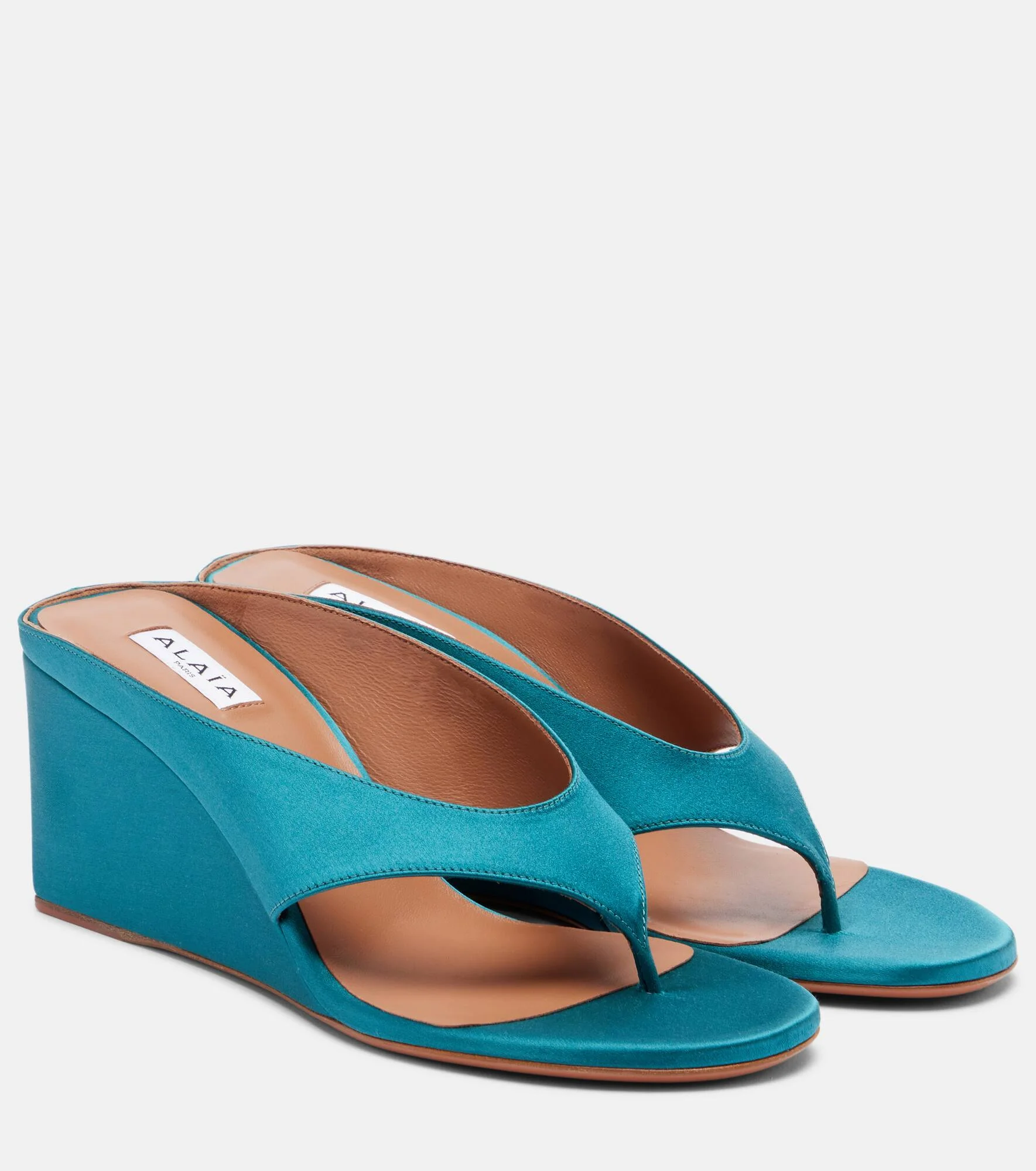 Cube satin wedge thong sandals - 1