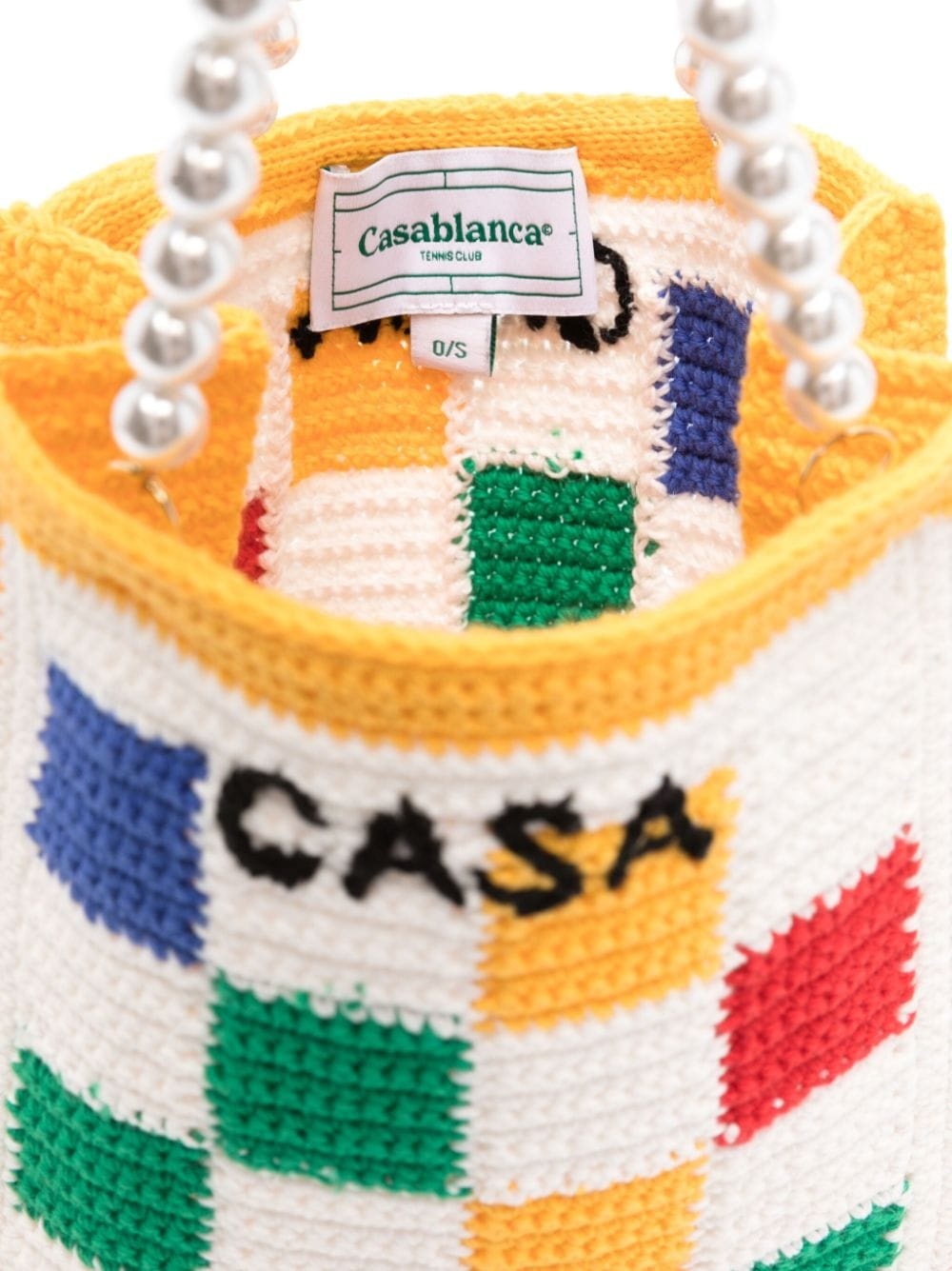 checked crochet-knit tote bag - 4