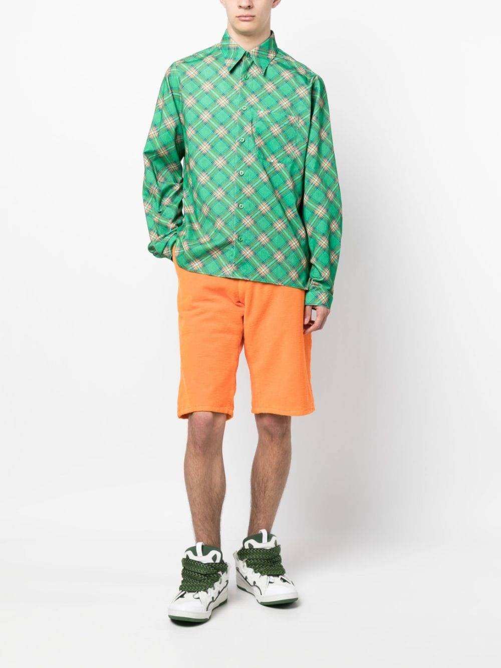 check-pattern corduroy shirt - 2