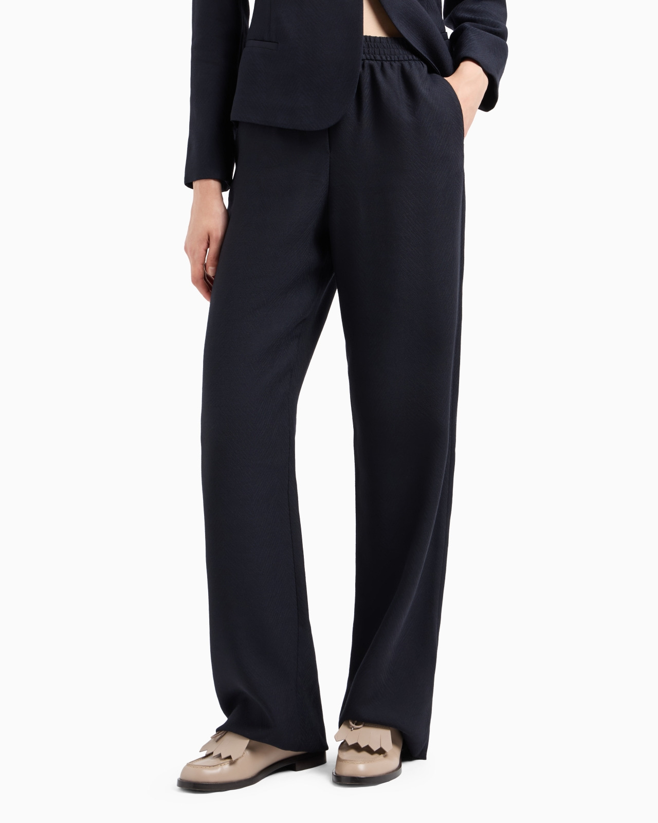 Icon chevron virgin wool blend trousers with an elasticated waist - 2