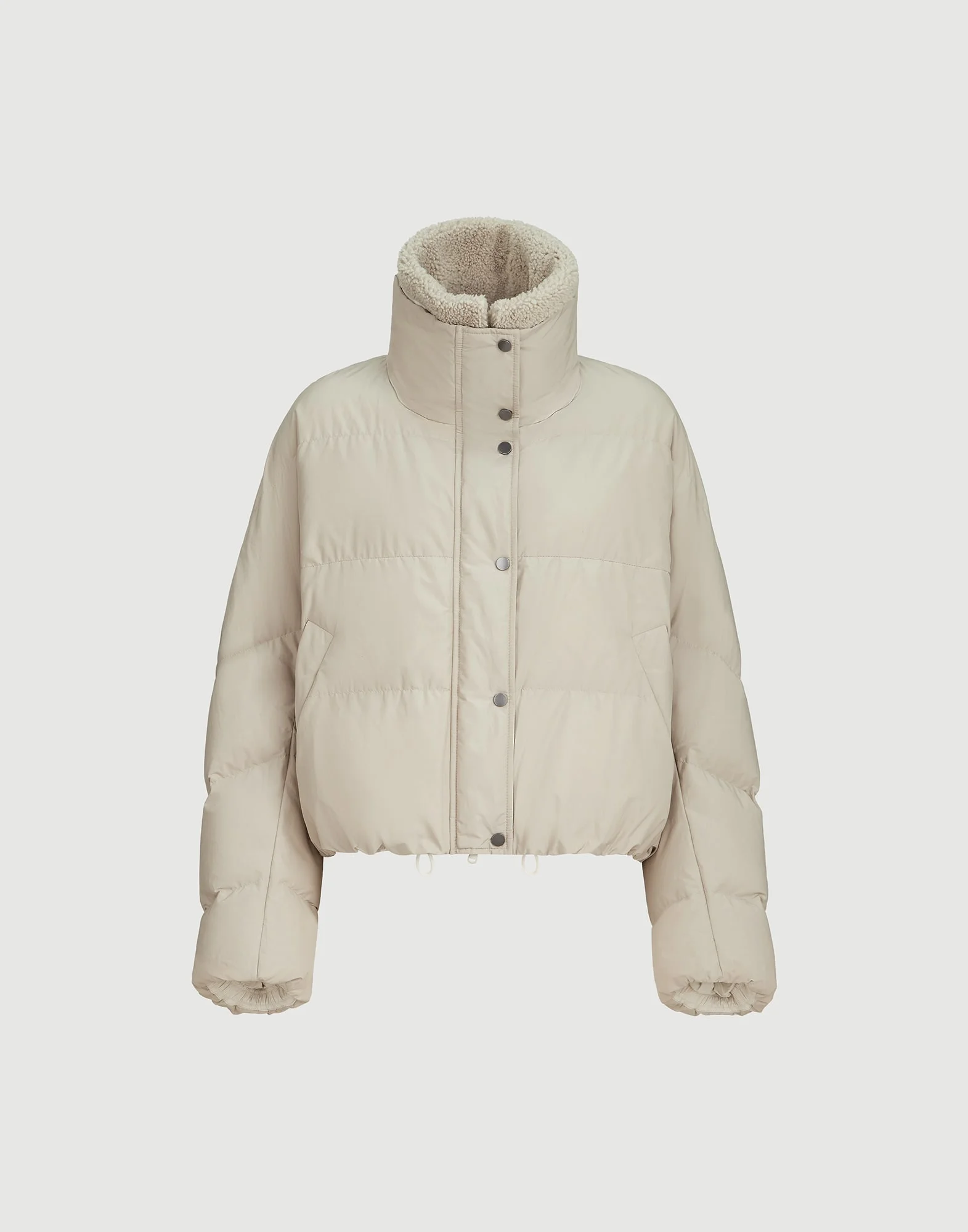 Techno cotton taffeta down jacket with detachable shearling insert and monili - 1