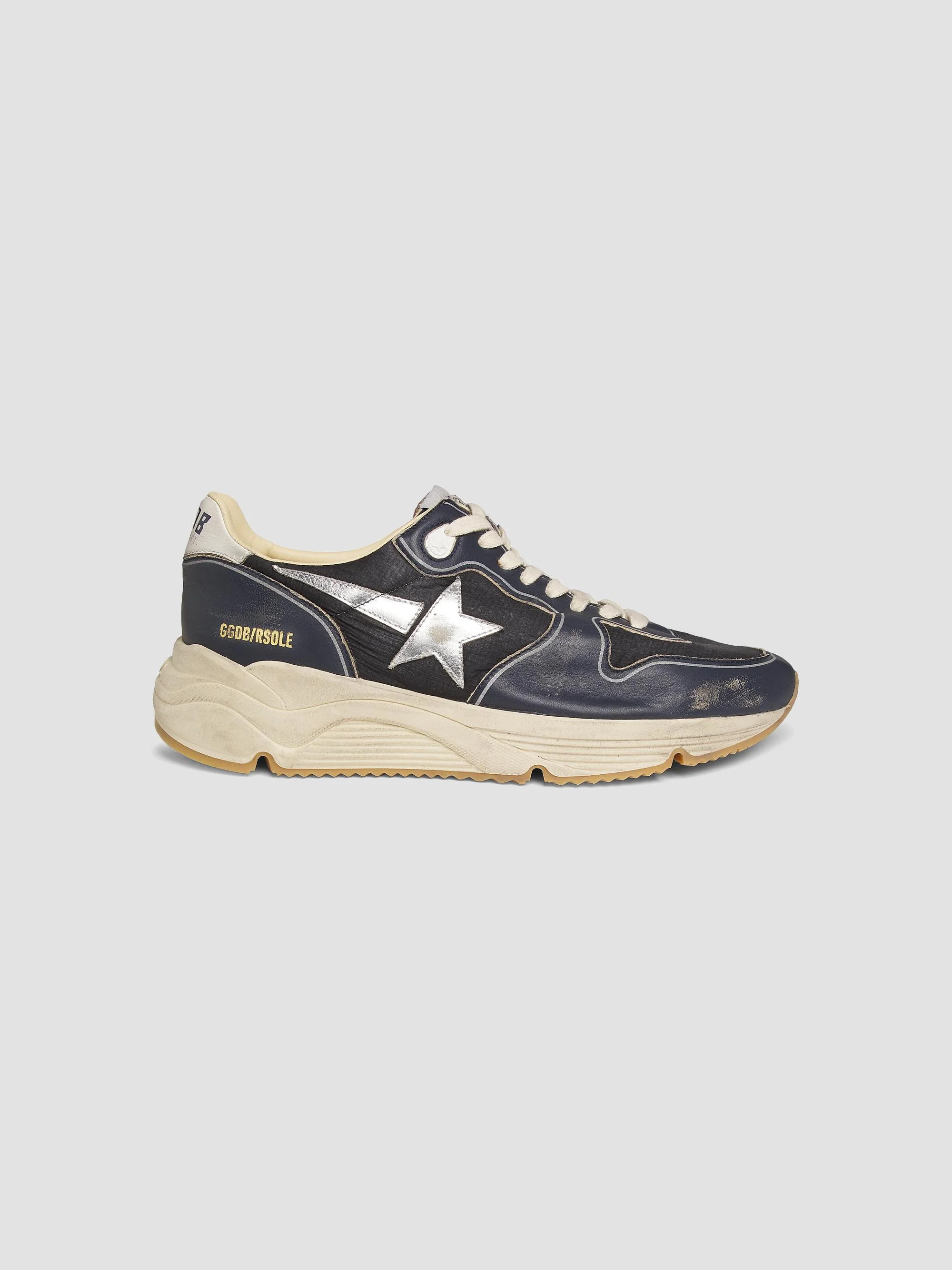 Unisex Running Sole Leather-Trimmed Sneakers - Dark Blue Black Silver - 1