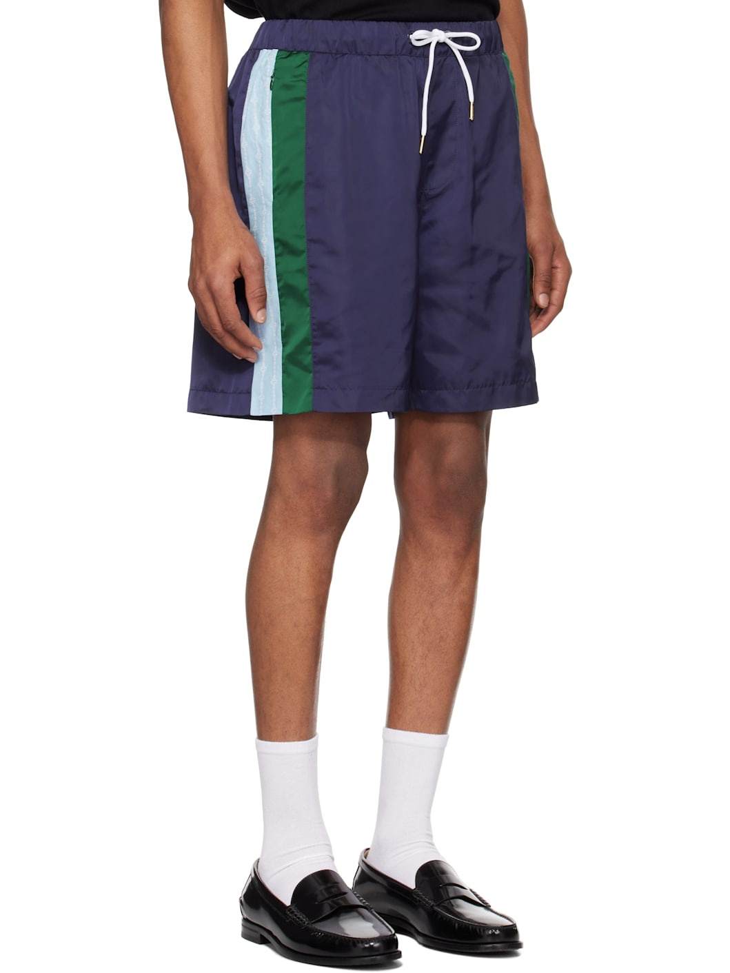 Navy Pinstripe Laurel Track Shorts - 2