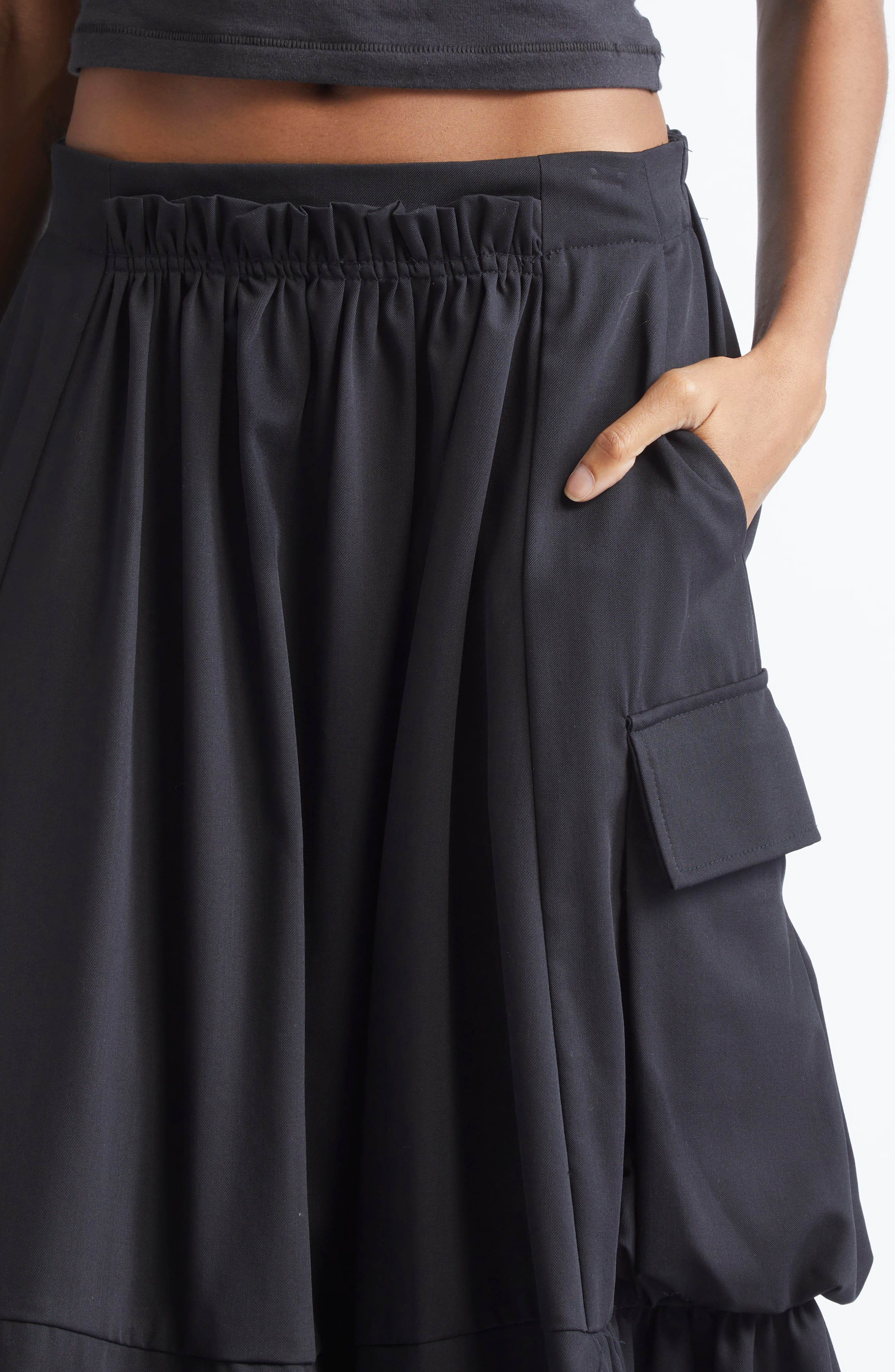 R13 Gathered Cargo Midi Skirt in Black at Nordstrom - 4