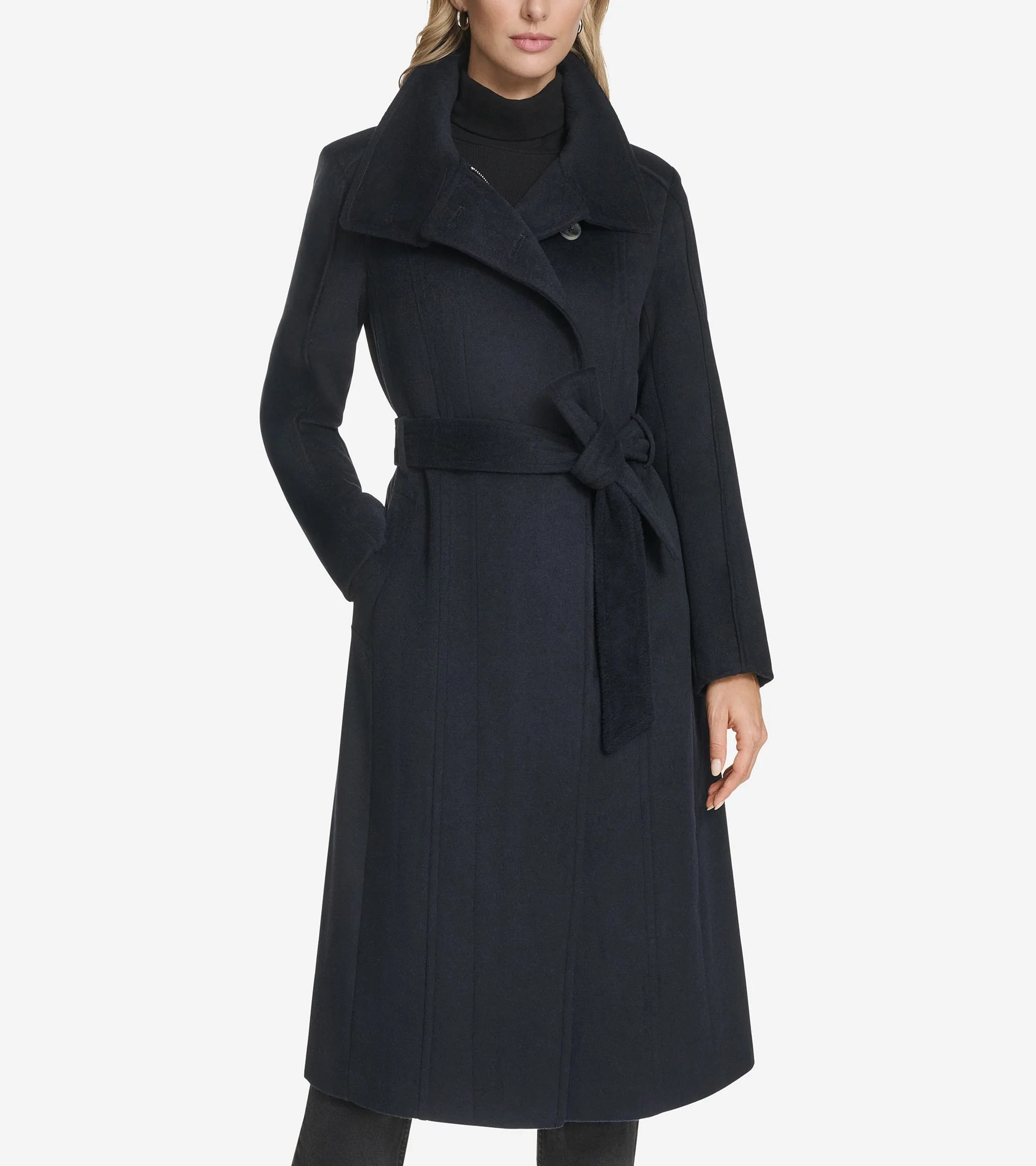 Women's Slick Wool Belted Coat - 1