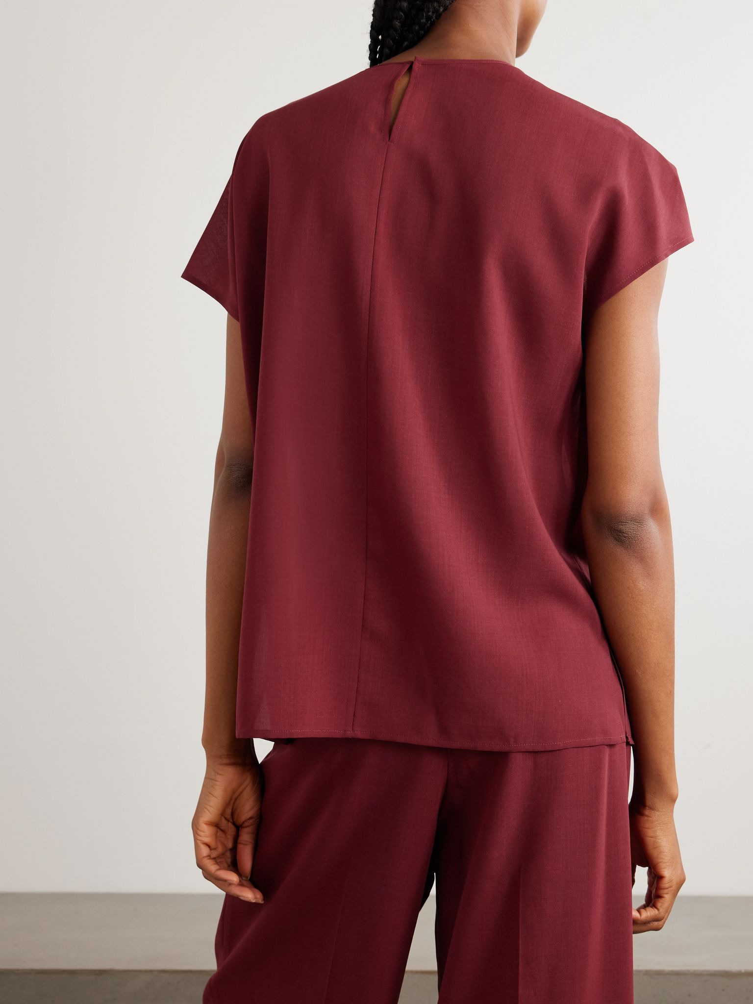 Broca gathered wool-blend crepe blouse Red - 3