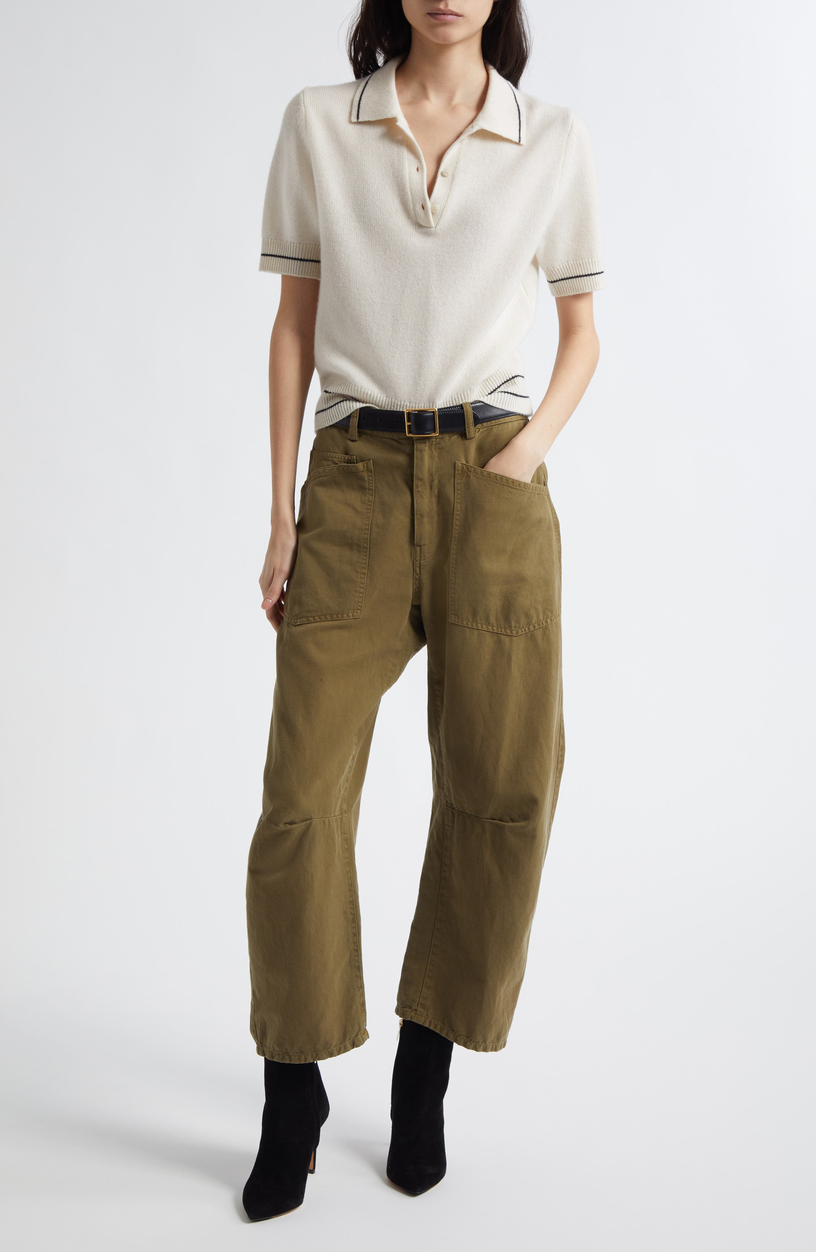 Nili Lotan Carline Cashmere Polo Sweater in Ivory/Black at Nordstrom - 2